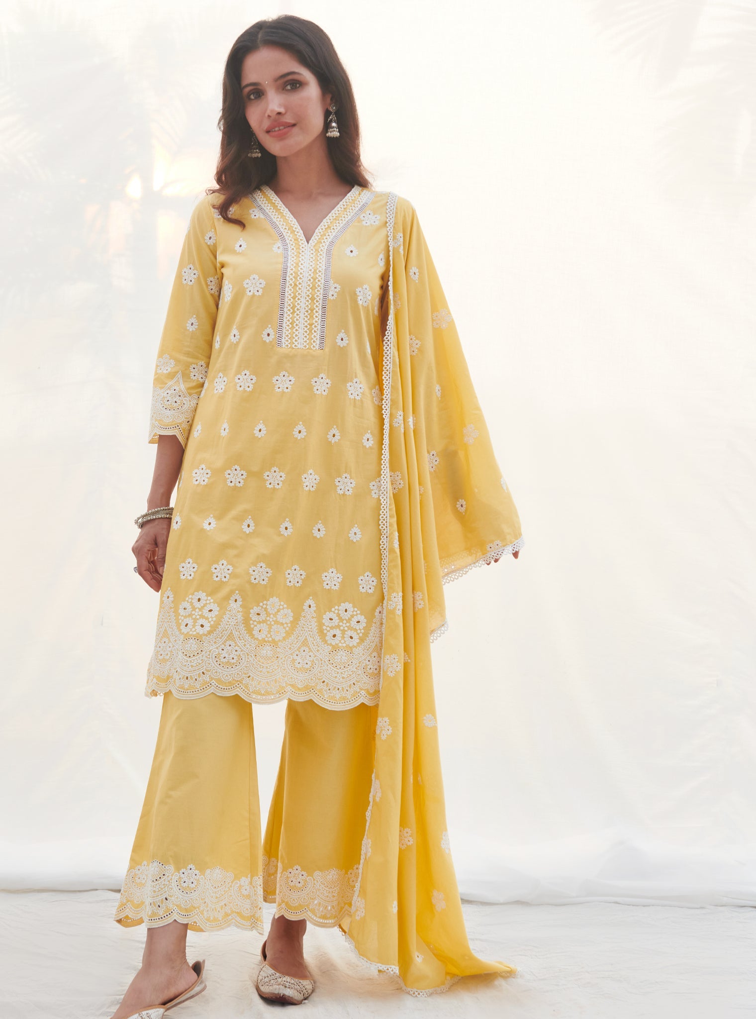 Mulmul Cotton Parra Yellow Dupatta