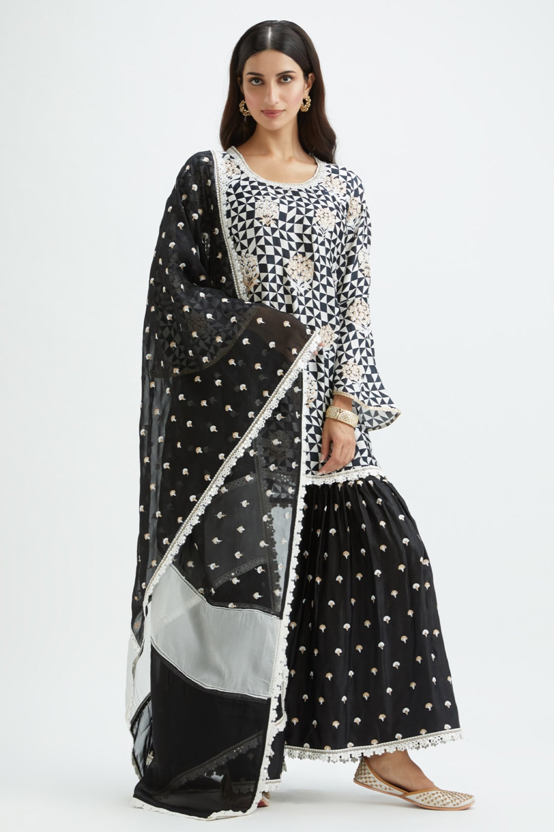 Mulmul Cupro Silk Camden Black Kurta With Camden Black Garara