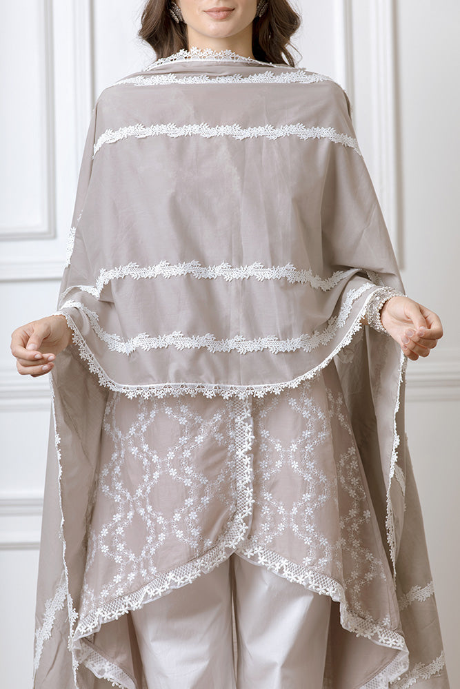 Mulmul Bella Grey Kurta With Harem Pyajama