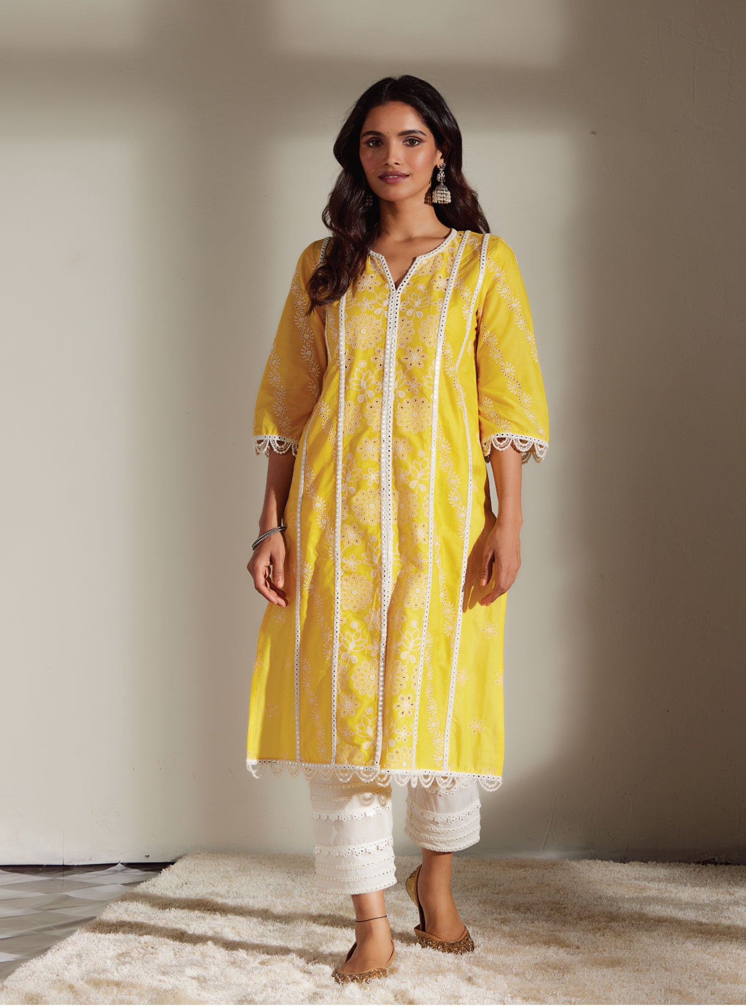 Mulmul Cotton Mirror Gota White Pant