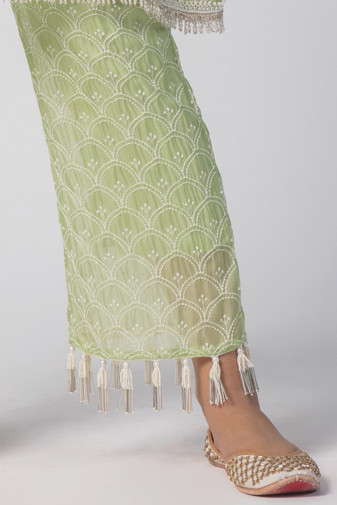 Mulmul Tencel Luxe Organza Celeste Kurta Green With Celeste Pant