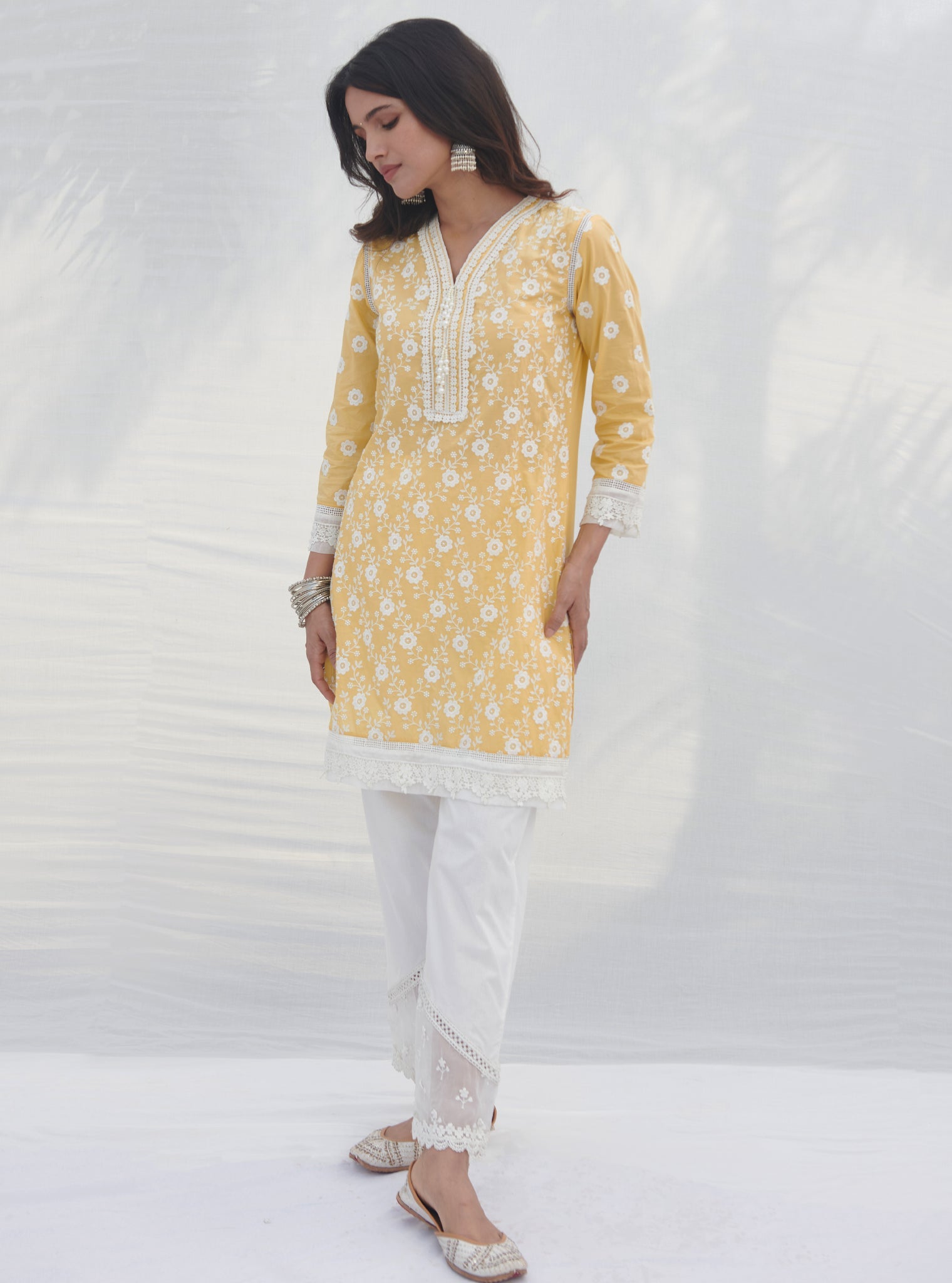 Mulmul Cotton Codli Yellow kurta