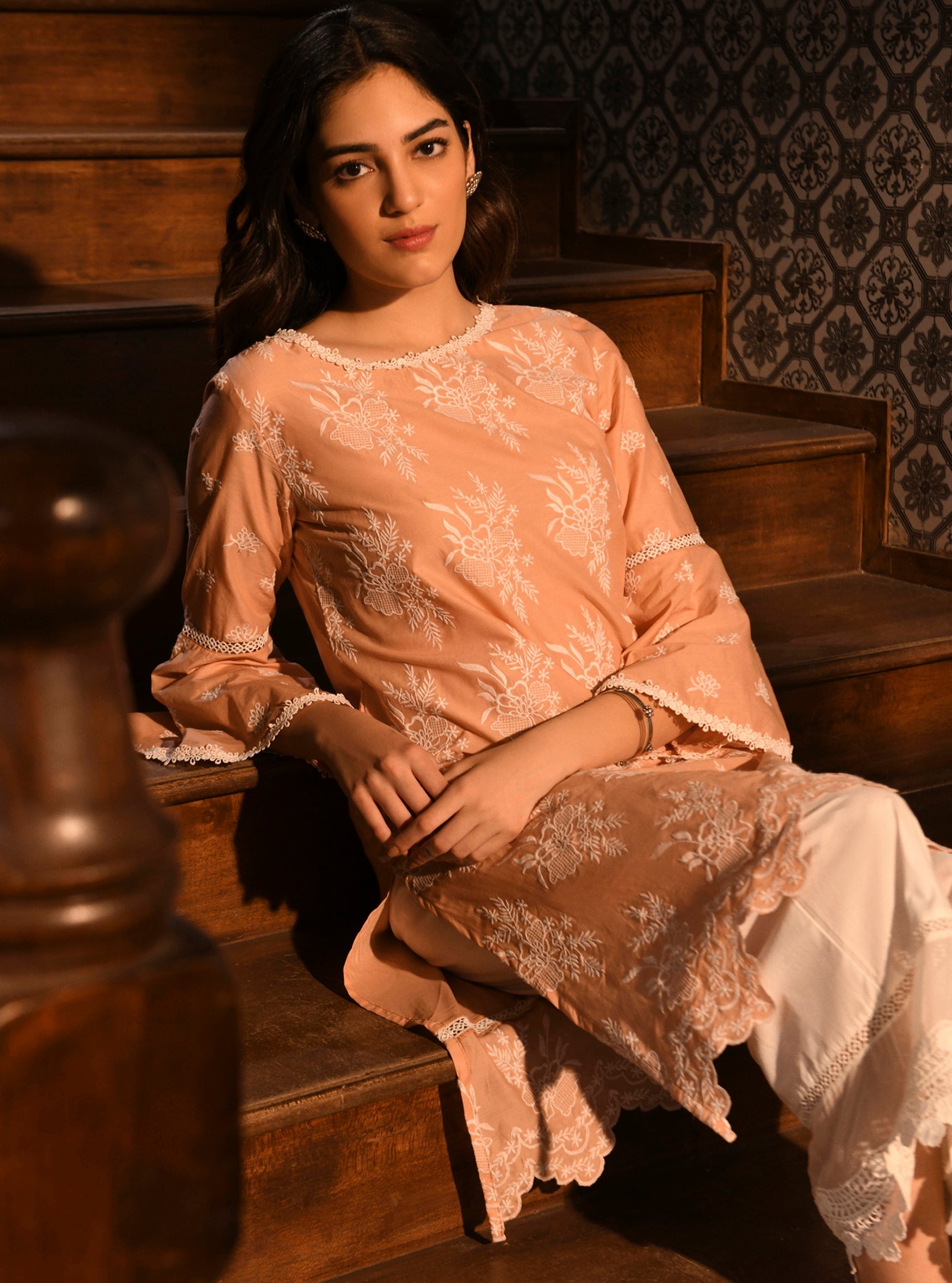 Mulmul Cotton Anisa Peach Kurta