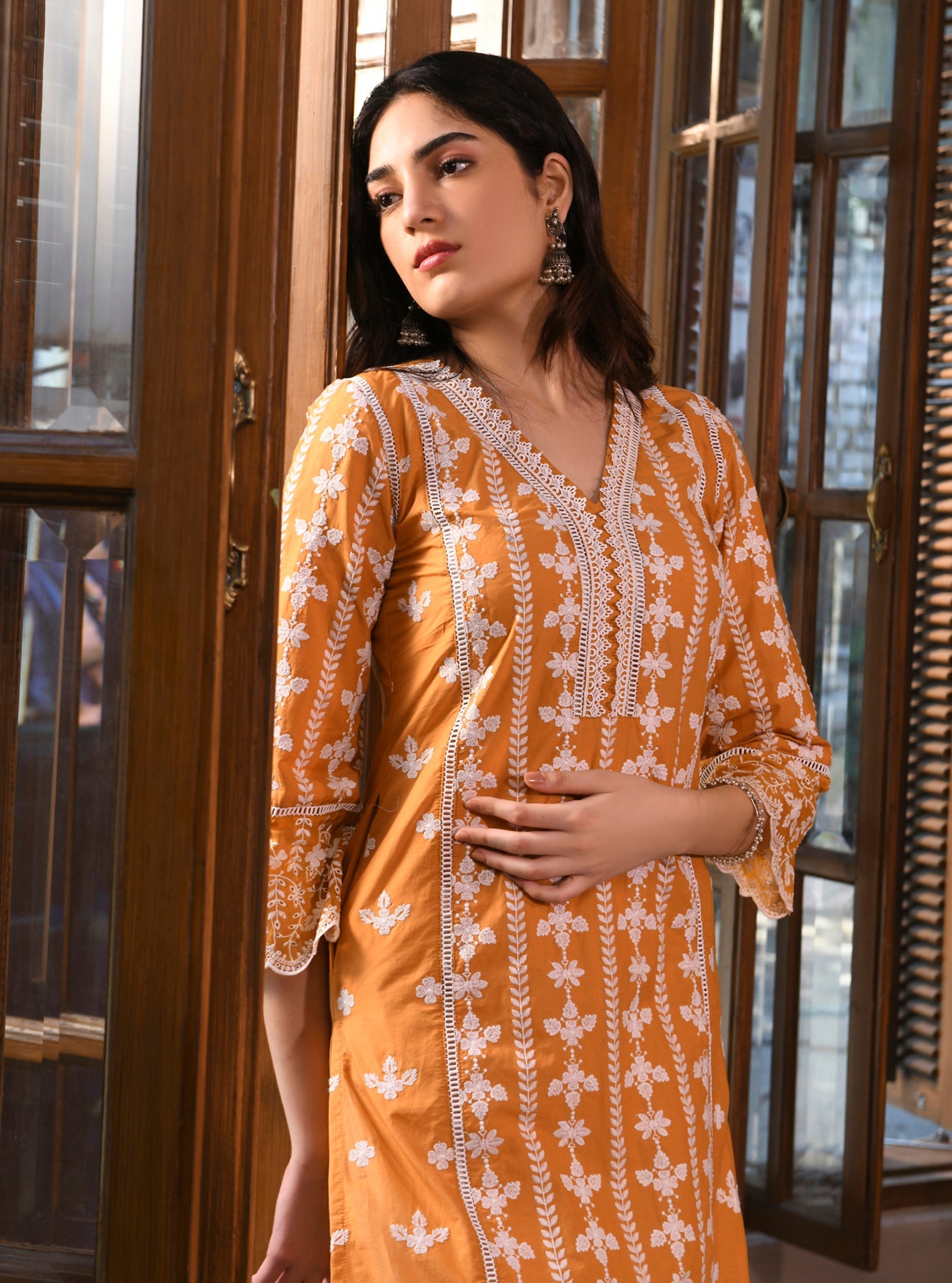 Mulmul Cotton Arpina Orange Kurta