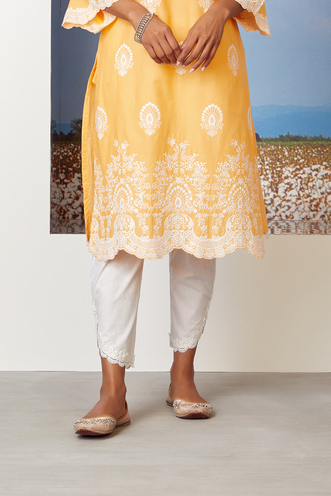 Mulmul Cotton Dreamscape Orange Kurta