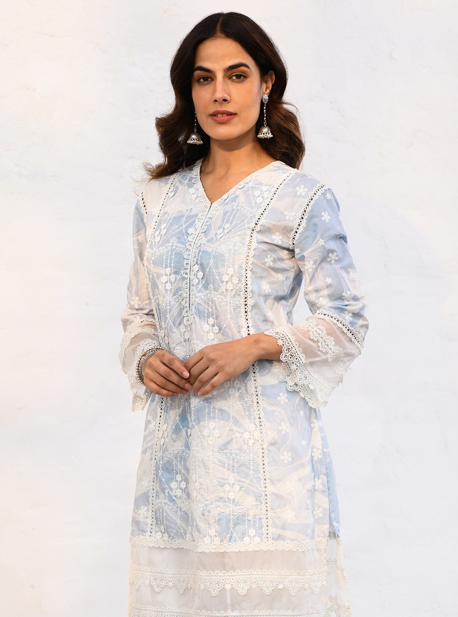 Mulmul Cotton Marble Delphi Blue kurta