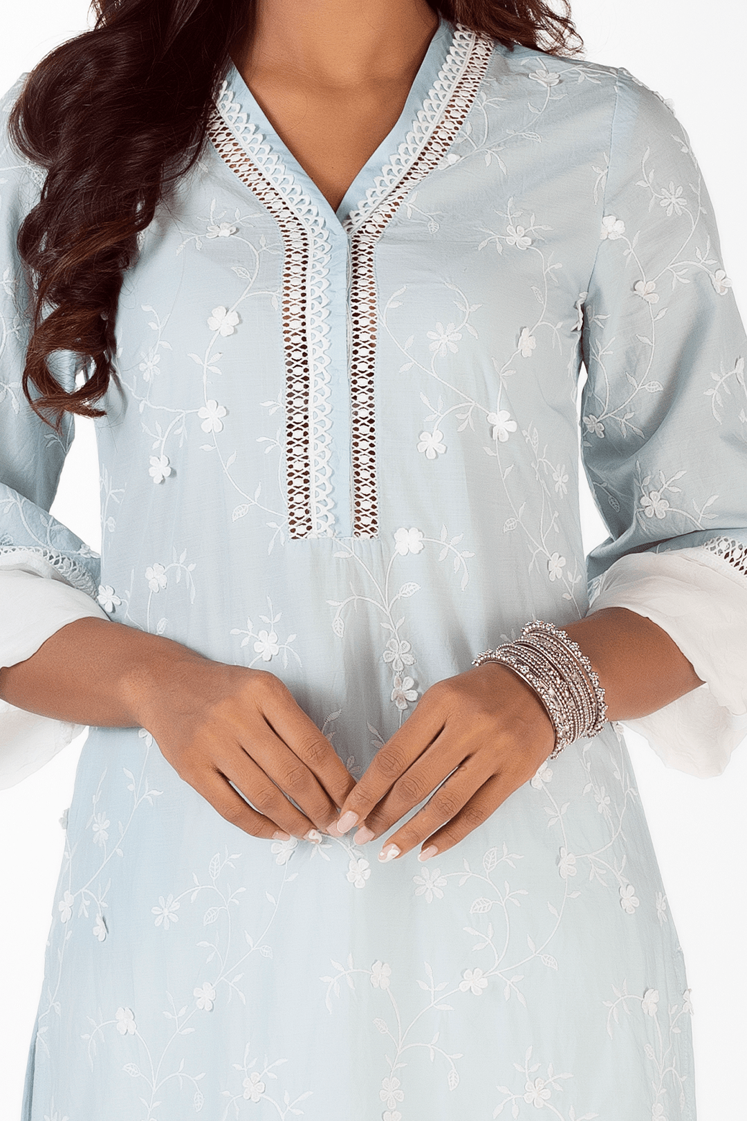 Mulmul Cotton Echo Light Blue Kurta