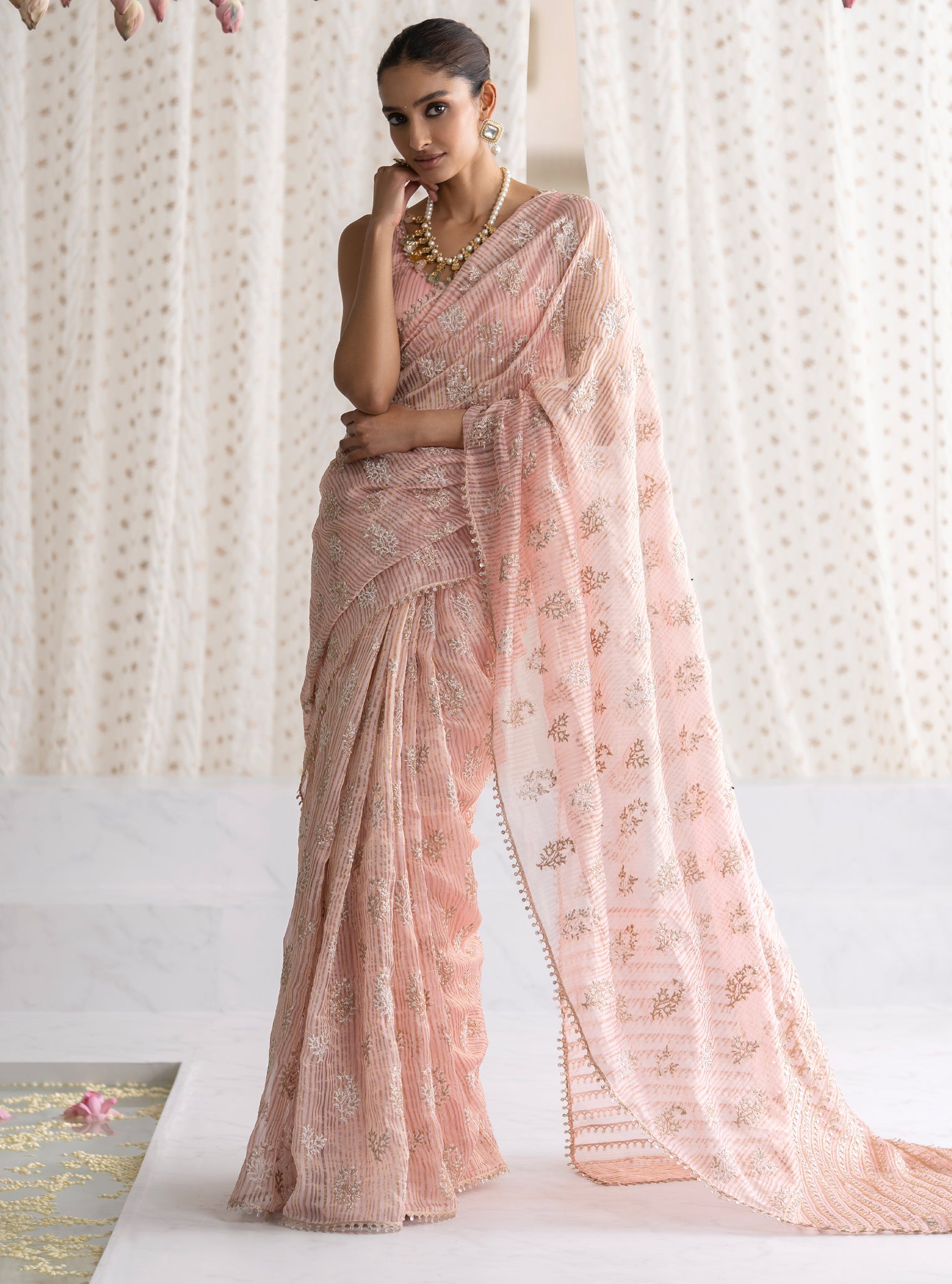 Mulmul Banarsi Gulbahar Pink Saree