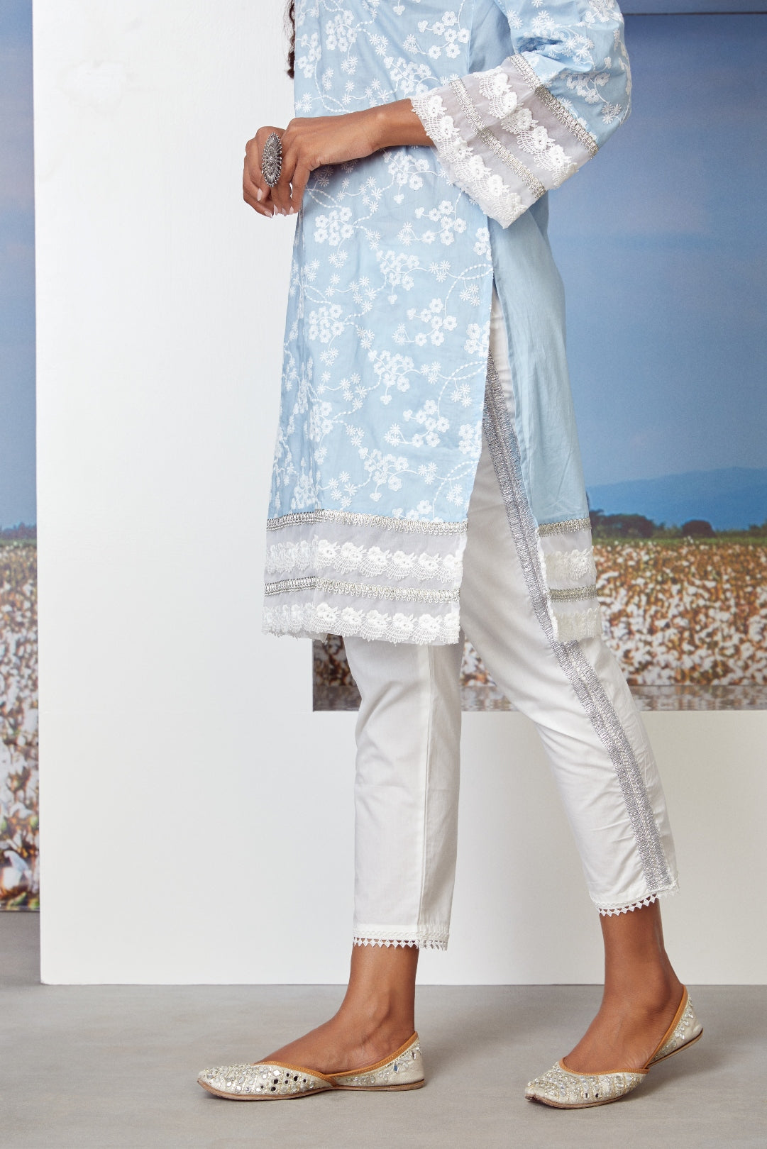 Mulmul Cotton Viva Light Blue Kurta