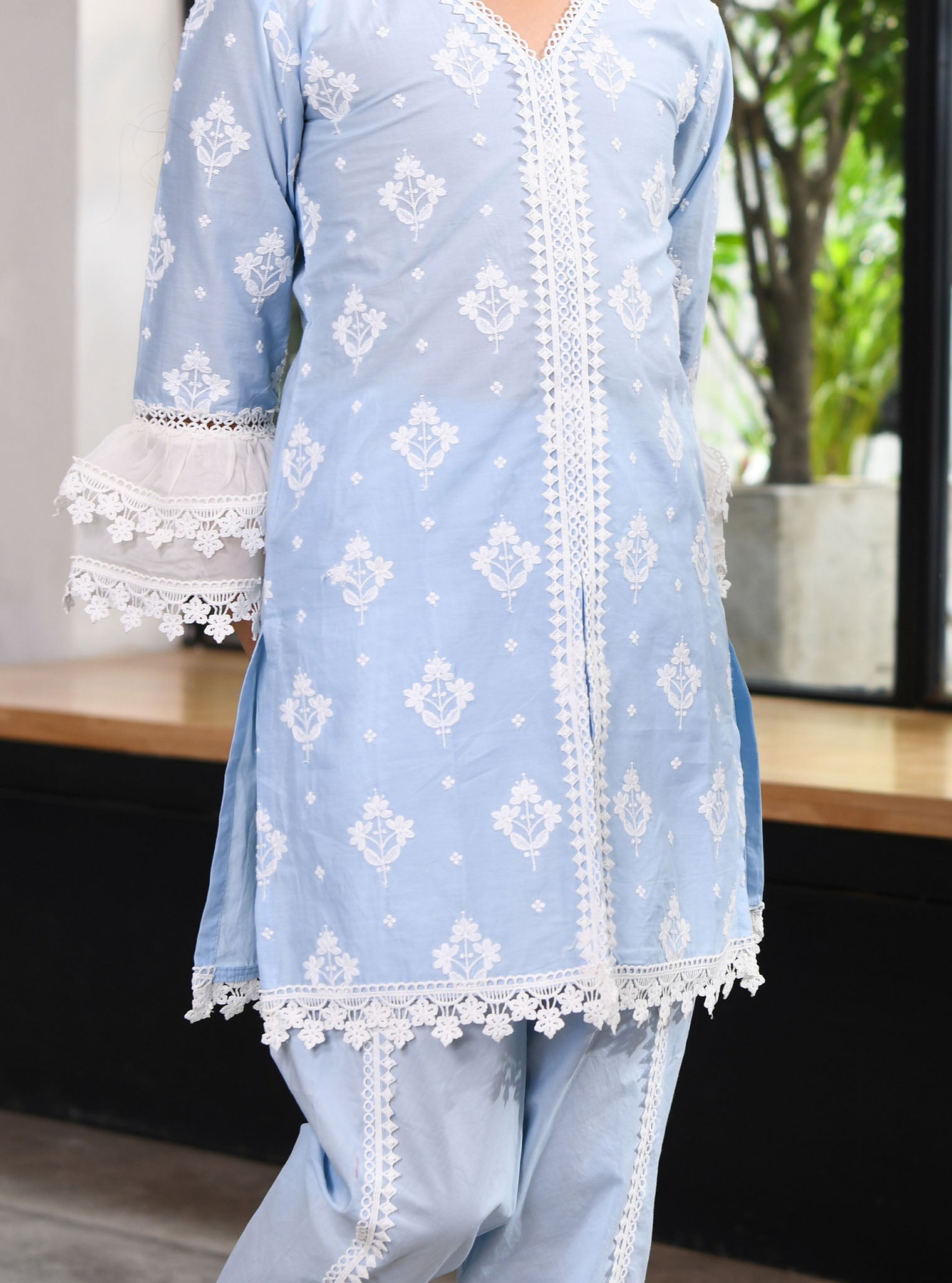 Mulmul Cotton Hope Blue Kurta With Hope Blue Dhoti pant