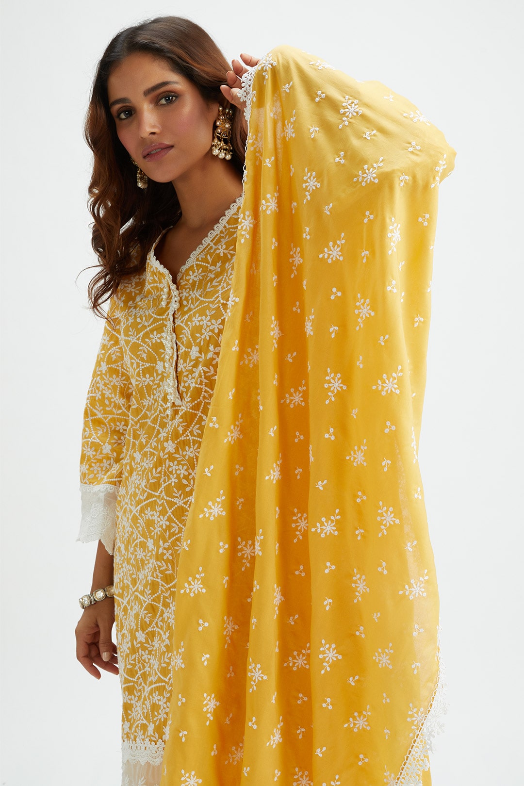 Mulmul Cotton Hummingbird Yellow Kurta With Hummingbird Yellow Pyajama