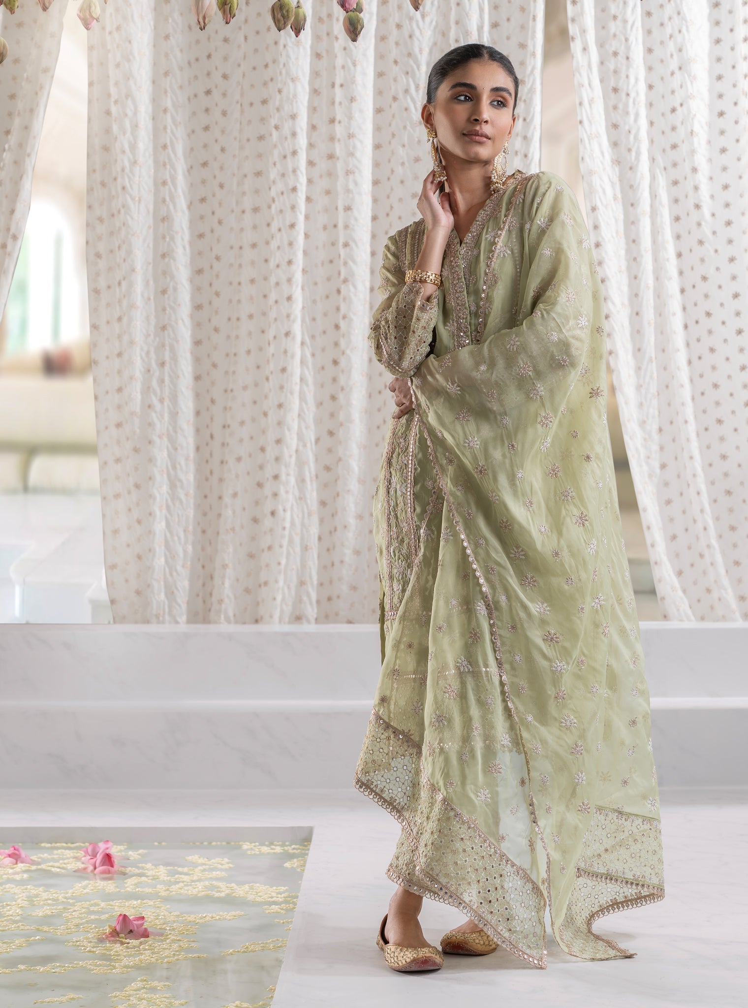 Mulmul Organza ILahi Green Dupatta