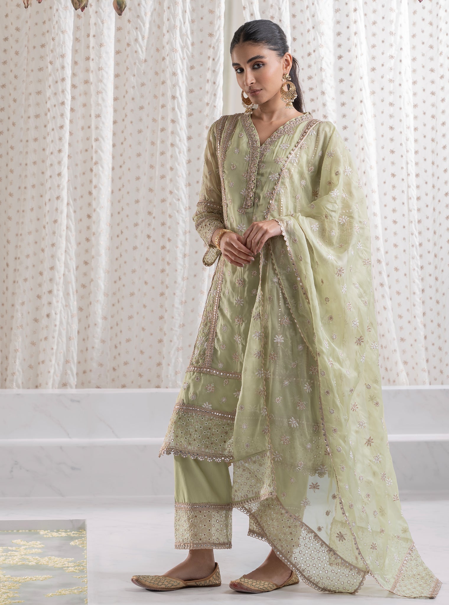 Mulmul Organza ILahi Green Dupatta