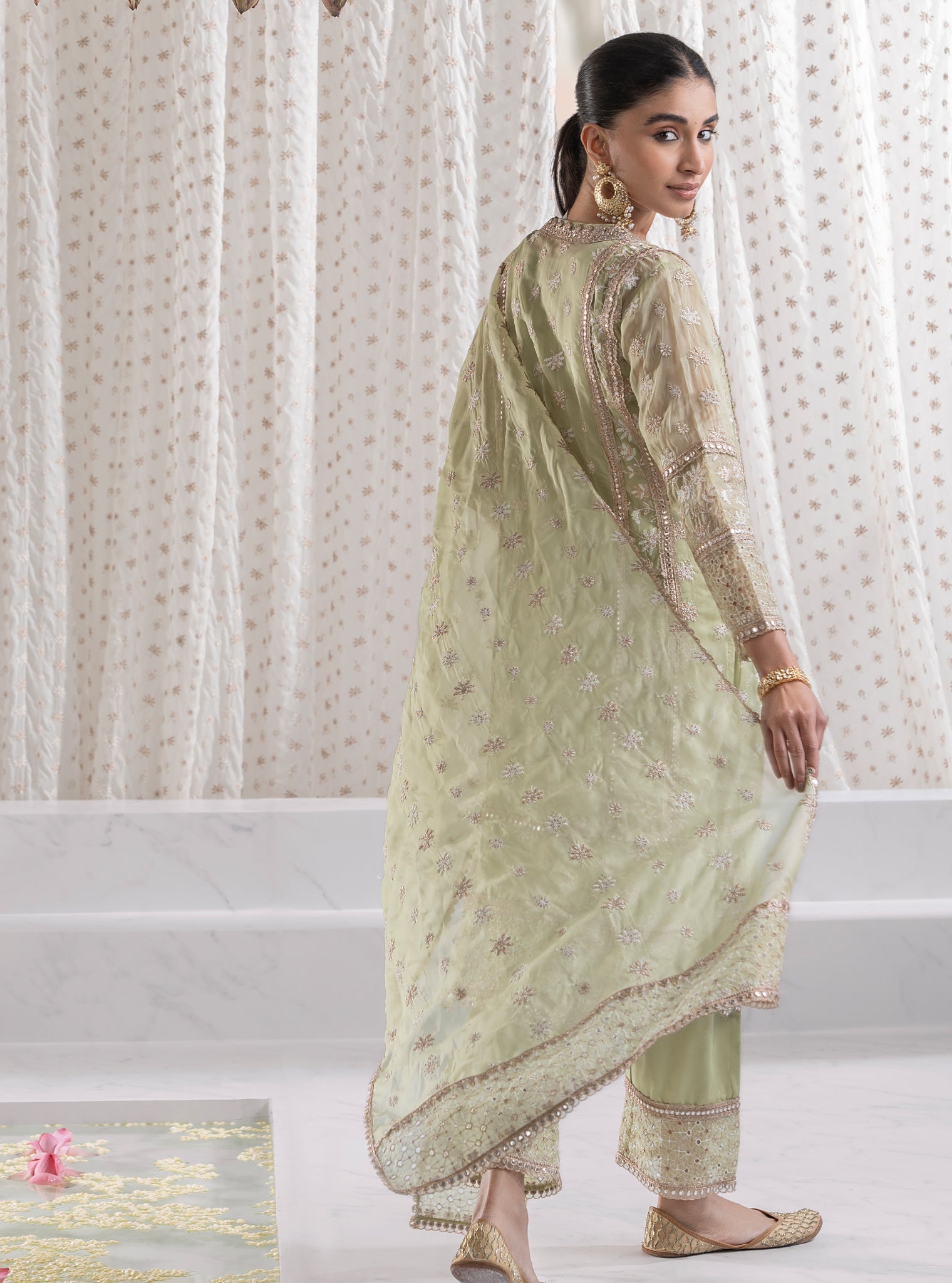 Mulmul Organza ILahi Green Dupatta