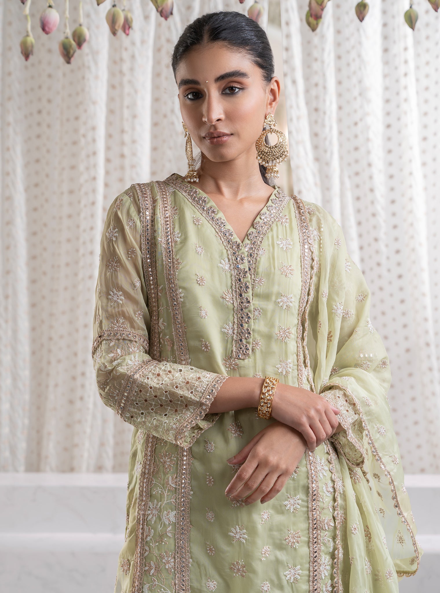 Mulmul Organza ILahi Green Dupatta