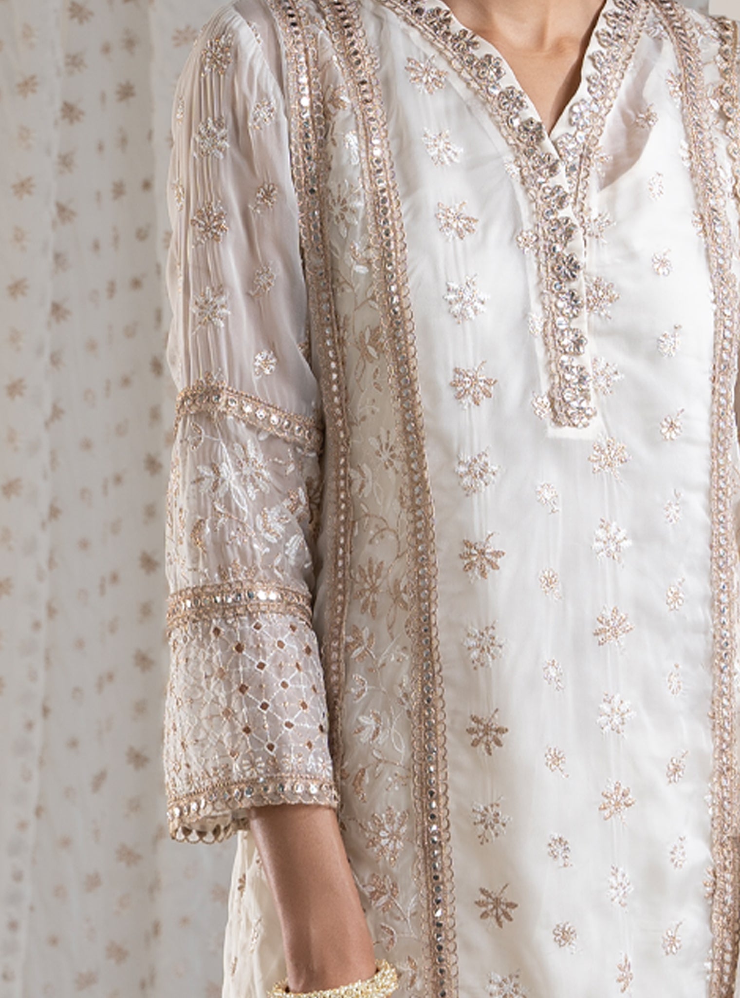 Mulmul Organza Ilahi Off White Kurta With Mulmul Pima Ilahi Off White Pant