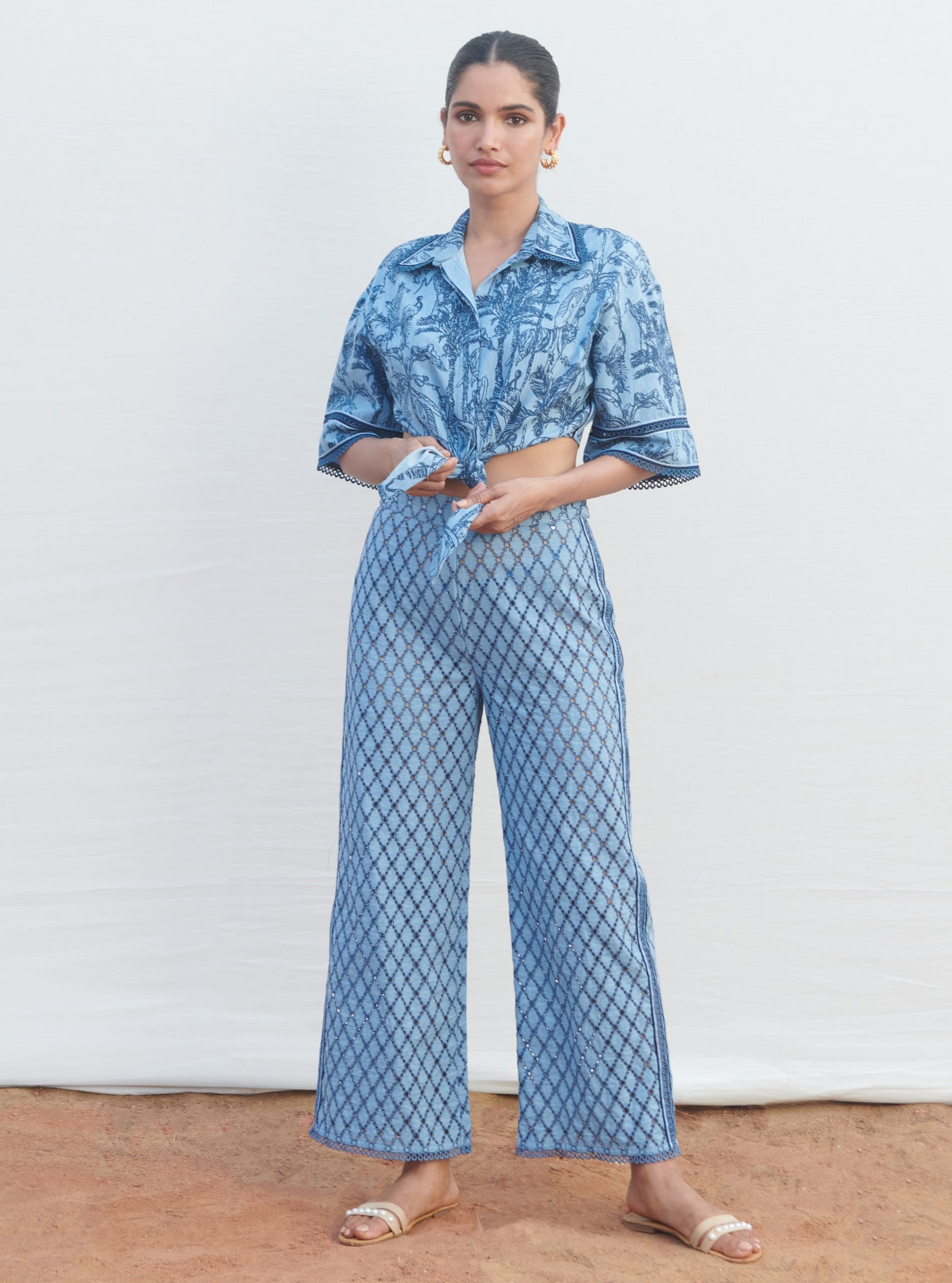 Mulmul Denim Imelda Light Blue Shirt With Imelda Light Blue Pant