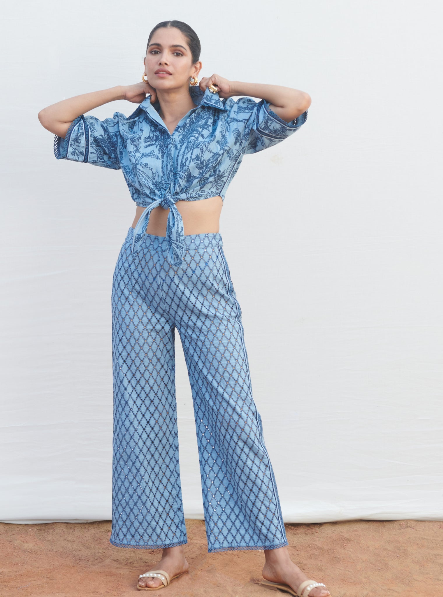 Mulmul Denim Imelda Light Blue Shirt With Imelda Light Blue Pant