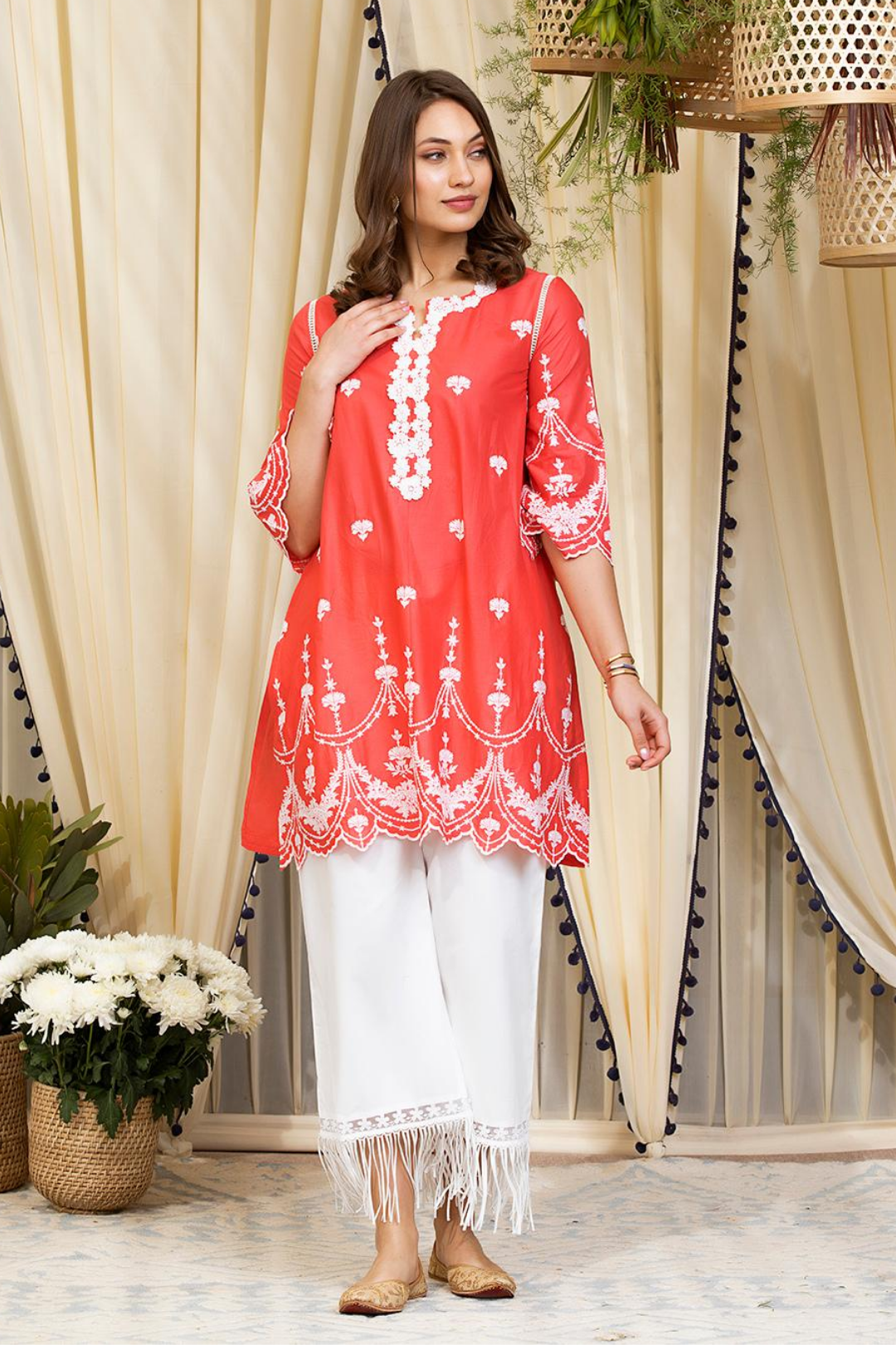 Mulmul Cotton Julia Kurta With New Poppy Pyajama