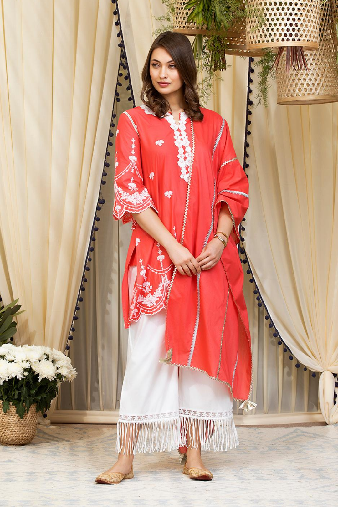 Mulmul Cotton Julia Kurta With New Poppy Pyajama