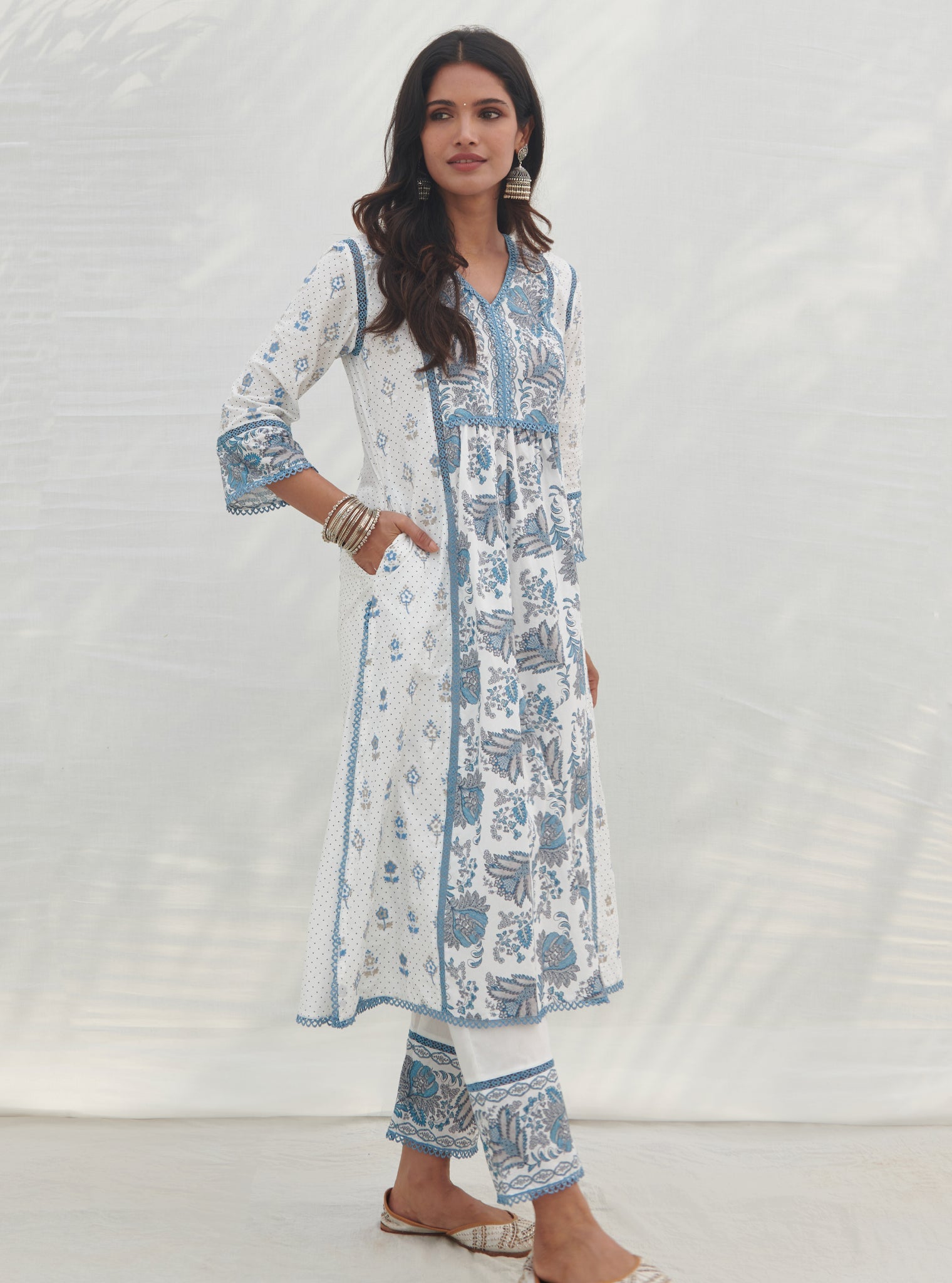 Mulmul Cotton Kalina Blue Kurta With Mulmul Cotton Kalina Blue Pant