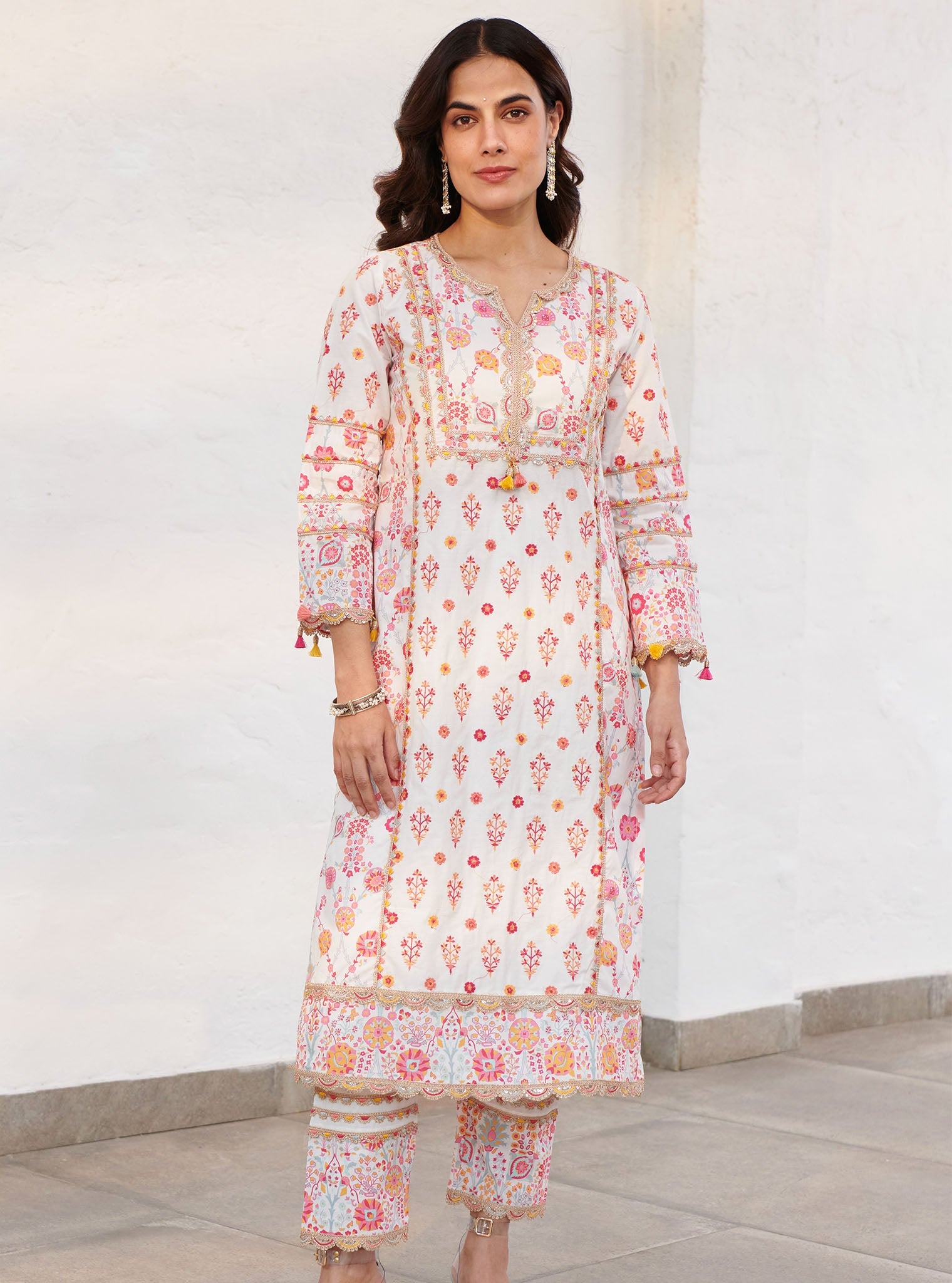 Mulmul Cotton Lexi White Kurta With Lexi White Pant