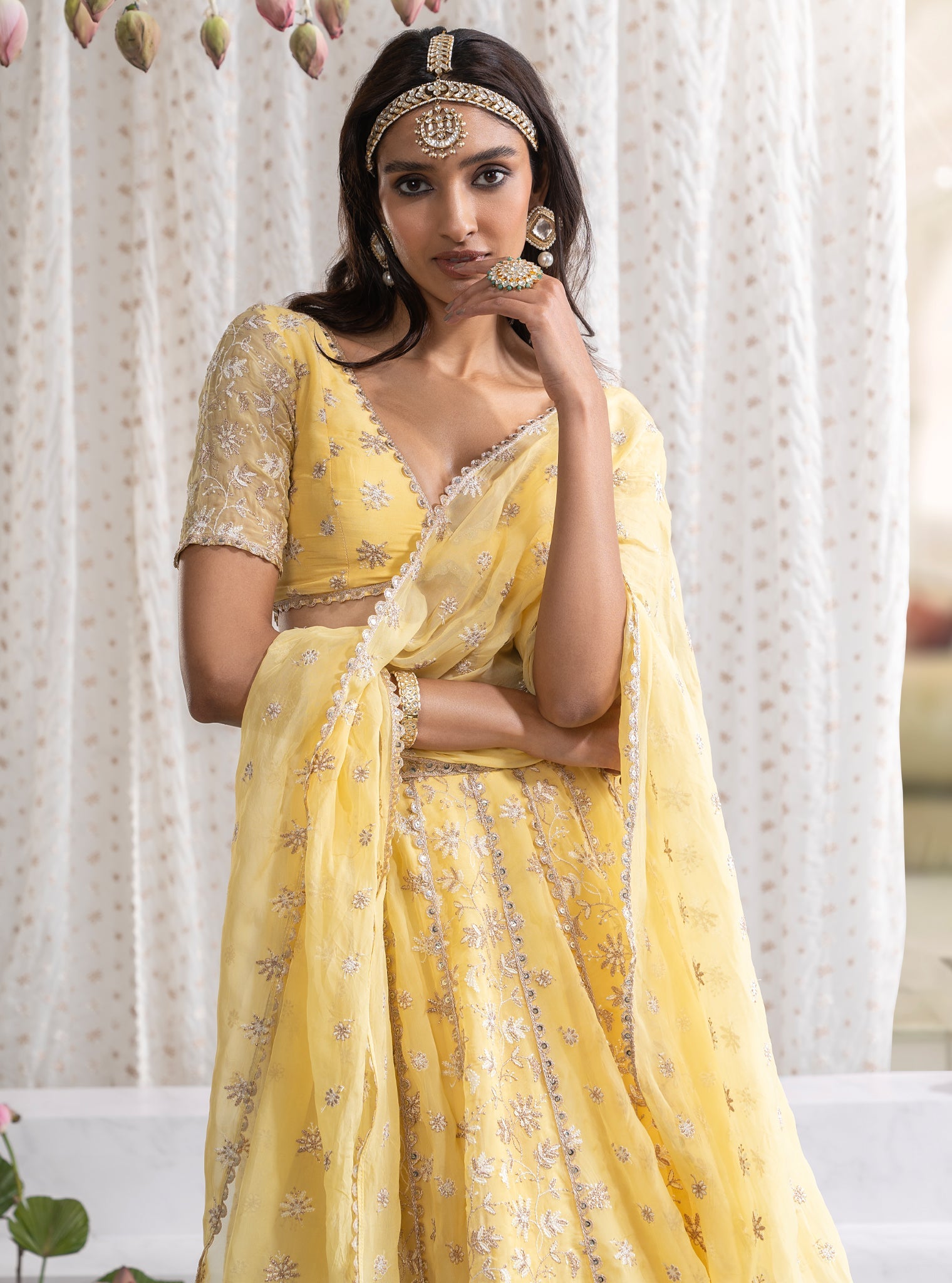 Mulmul Organza Madhvi Yellow Lehenga