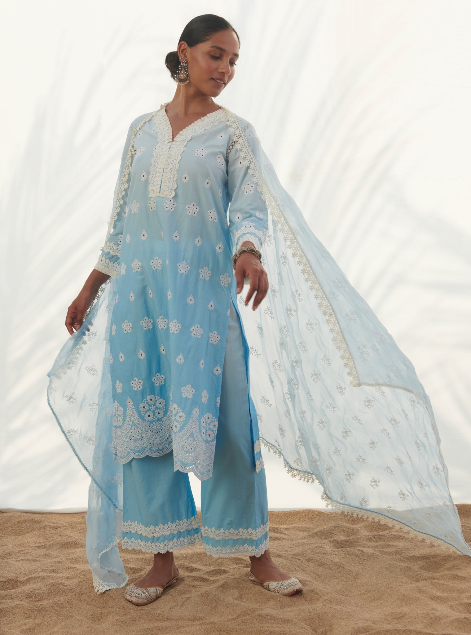 Mulmul Chiffon Saleri Blue Dupatta