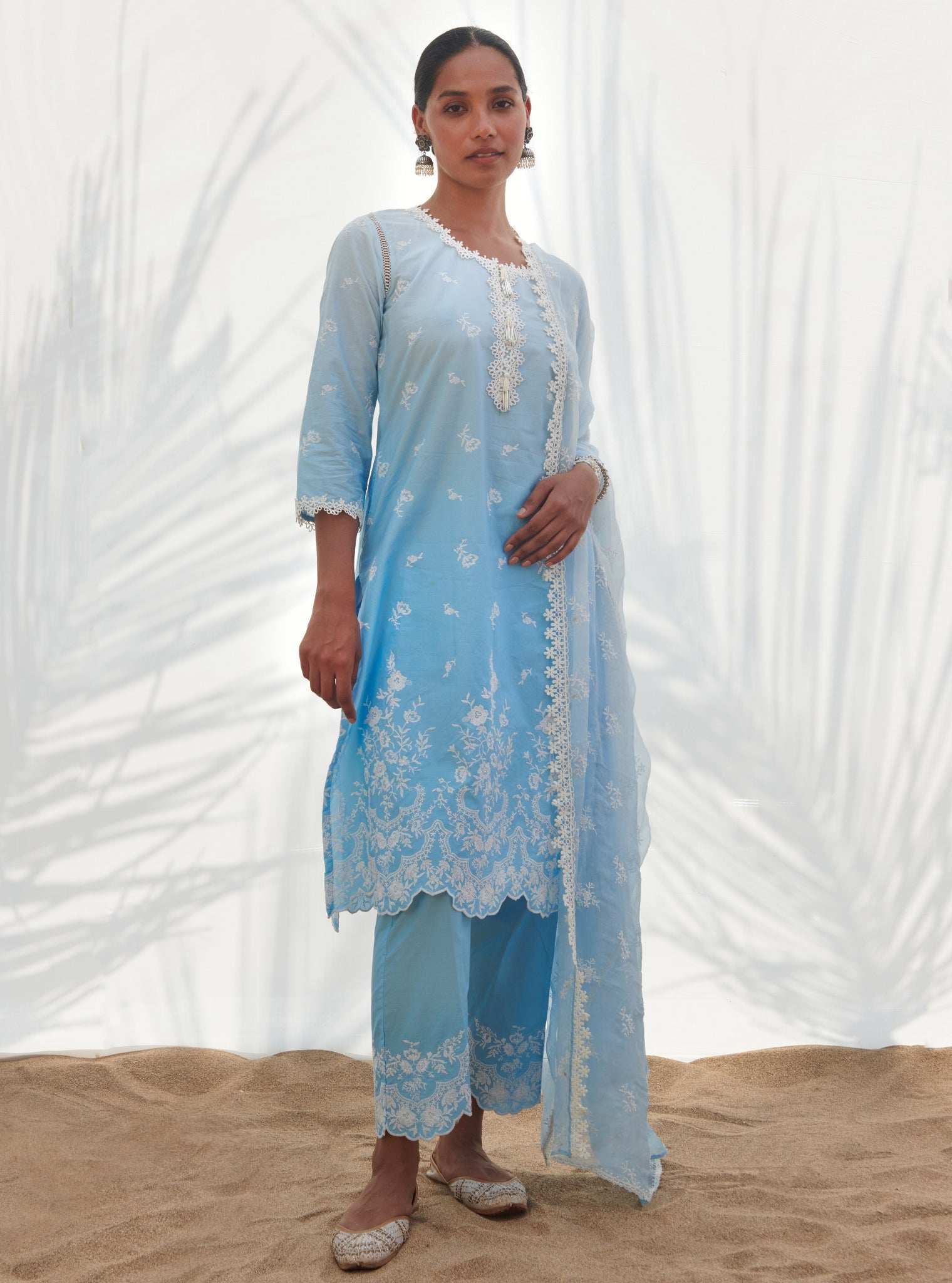 Mulmul Chiffon Saleri Blue Dupatta