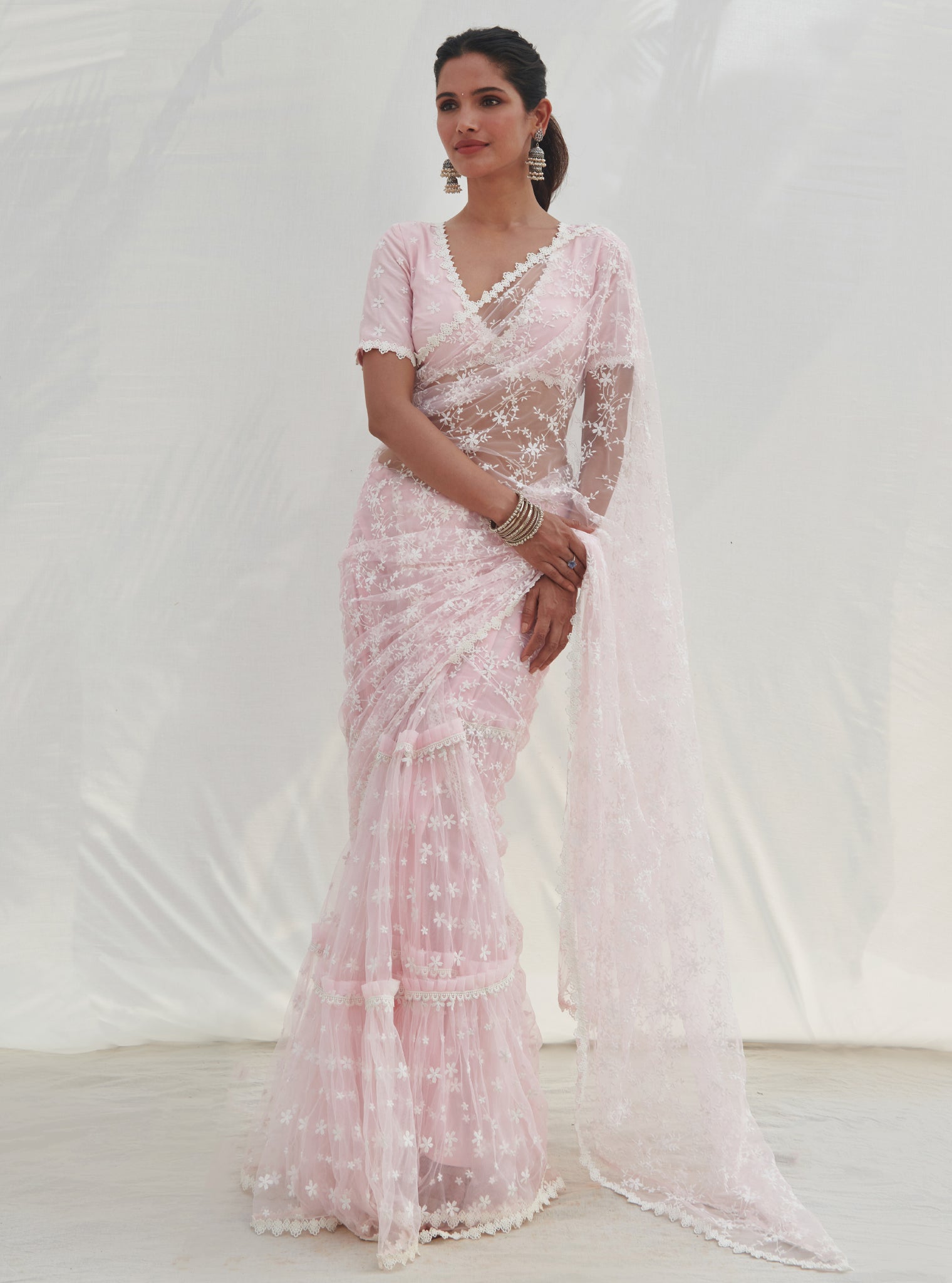 Mulmul Net Mayna Pink Saree