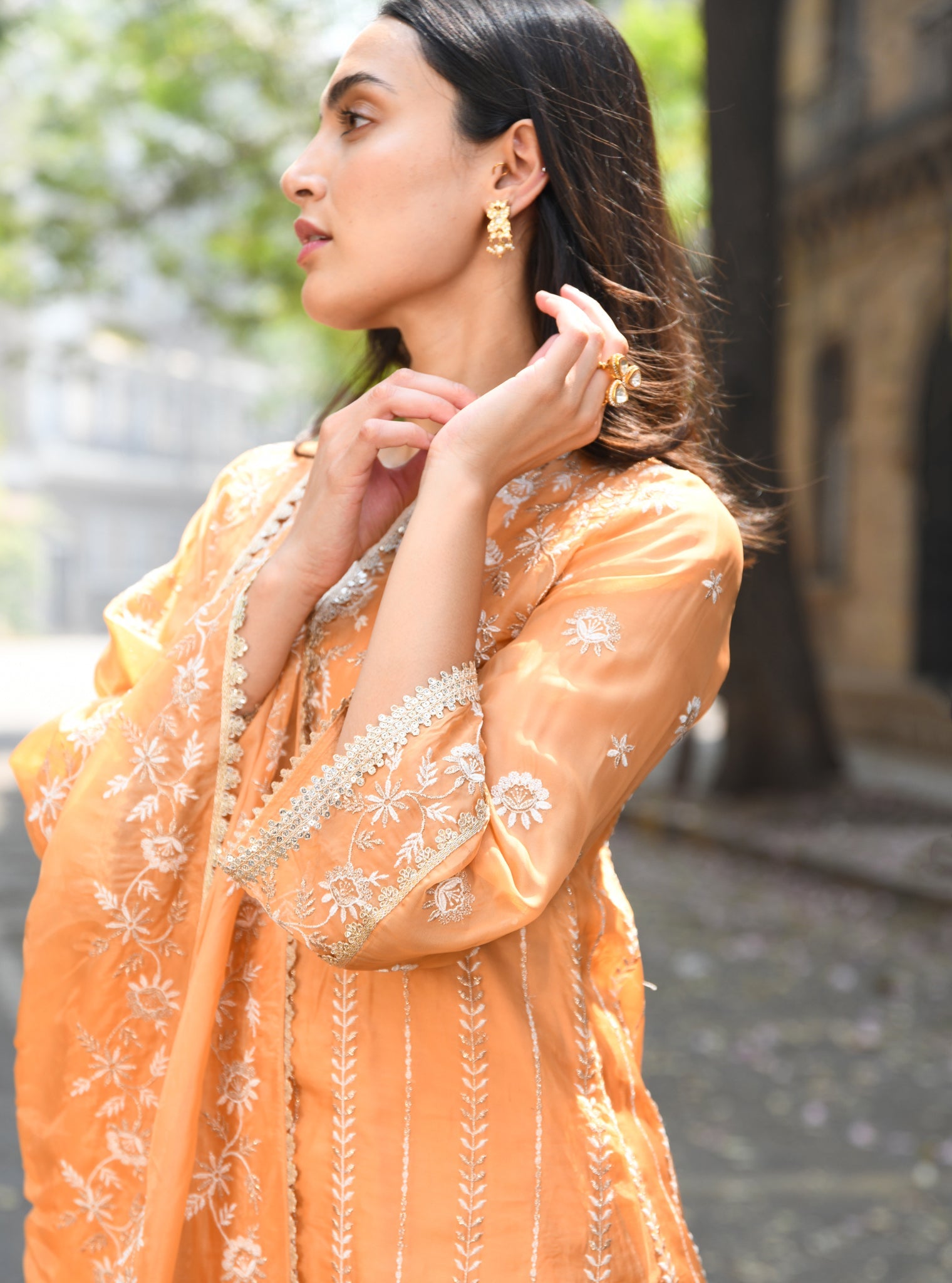 Mulmul Organza Amrapali Orange Kurta With Mulmul Pima Amrapali Orange Pant