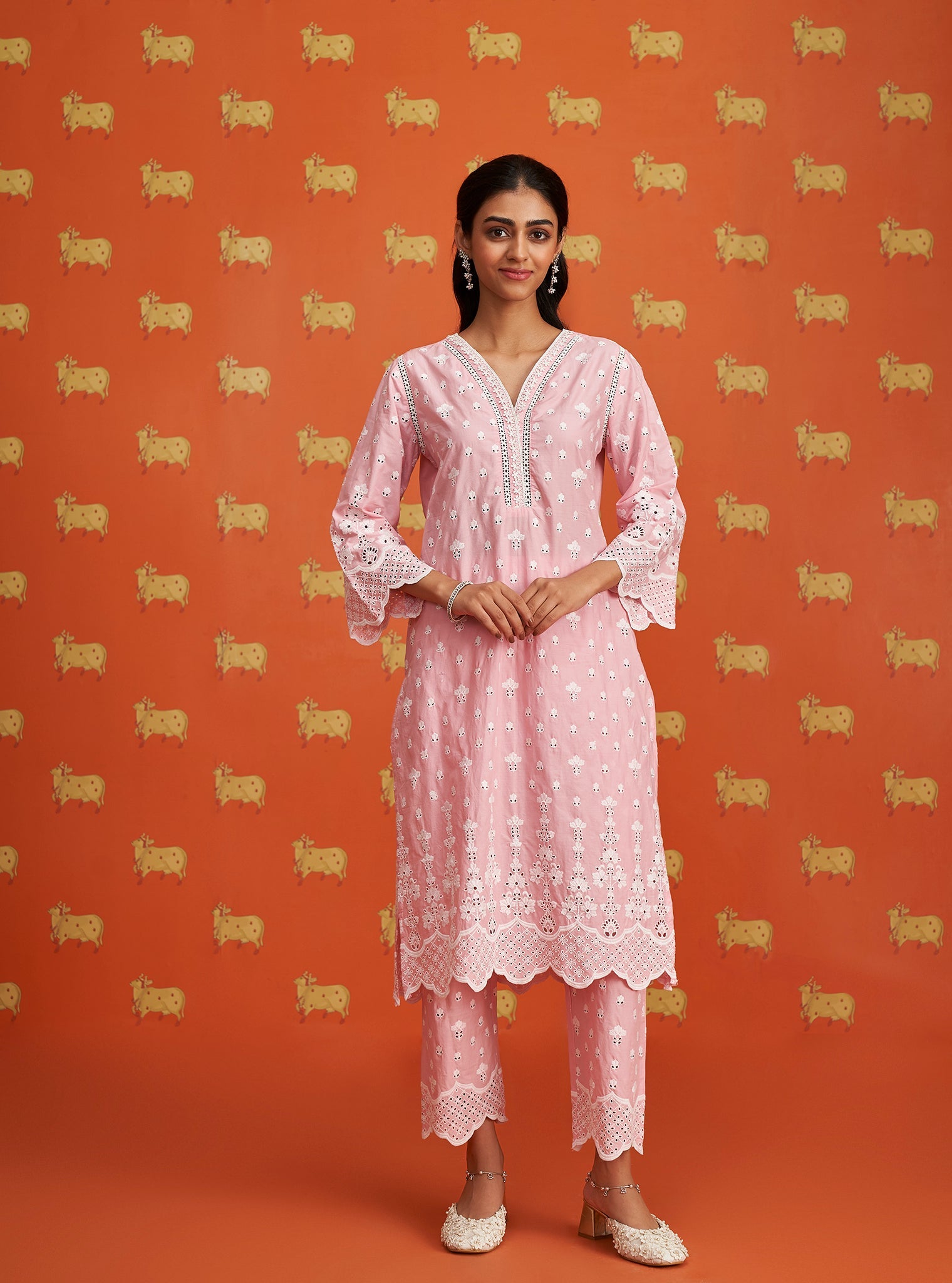 Mulmul Cotton Khaji Pink Kurta With Mulmul Cotton Khaji Pink Pant