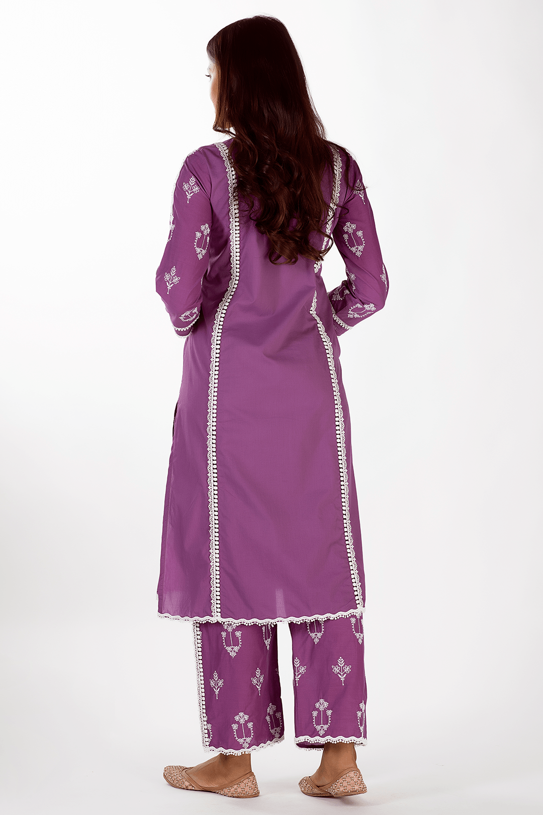 Mulmul Cotton Mae Purple Kurta With Mae Purple Pyajama