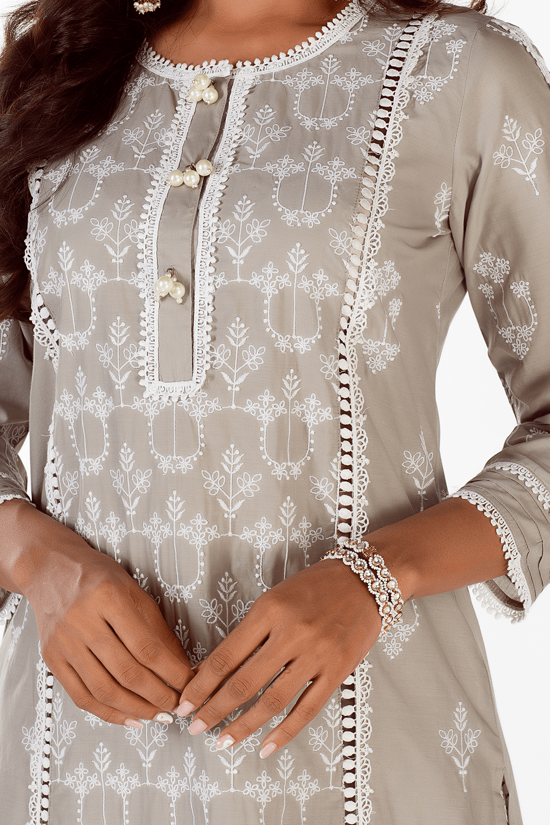 Mulmul Cotton Mae Grey Kurta With Mae Grey Pant