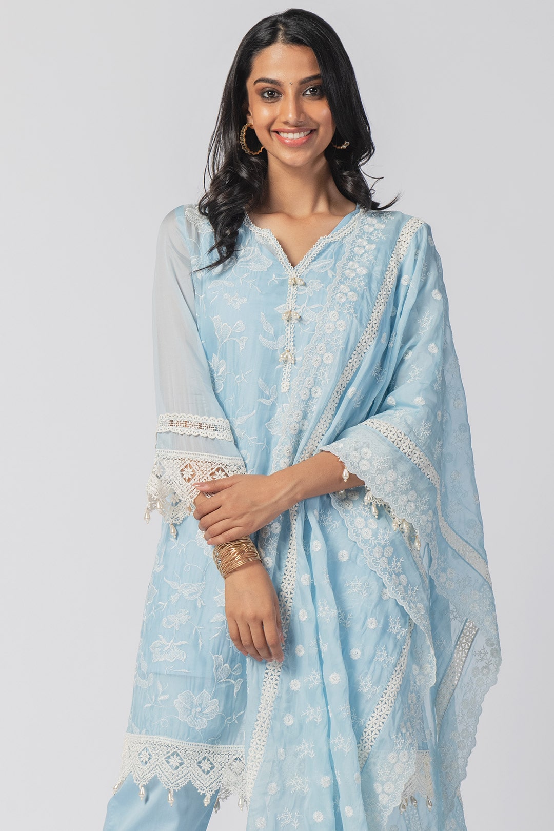 Mulmul Tencel Luxe Organza Liana Blue Dupatta