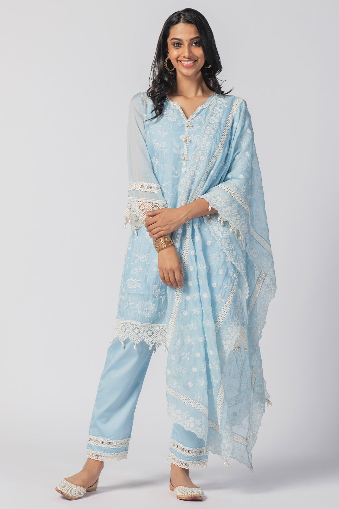 Mulmul Tencel Luxe Organza Liana Blue Dupatta