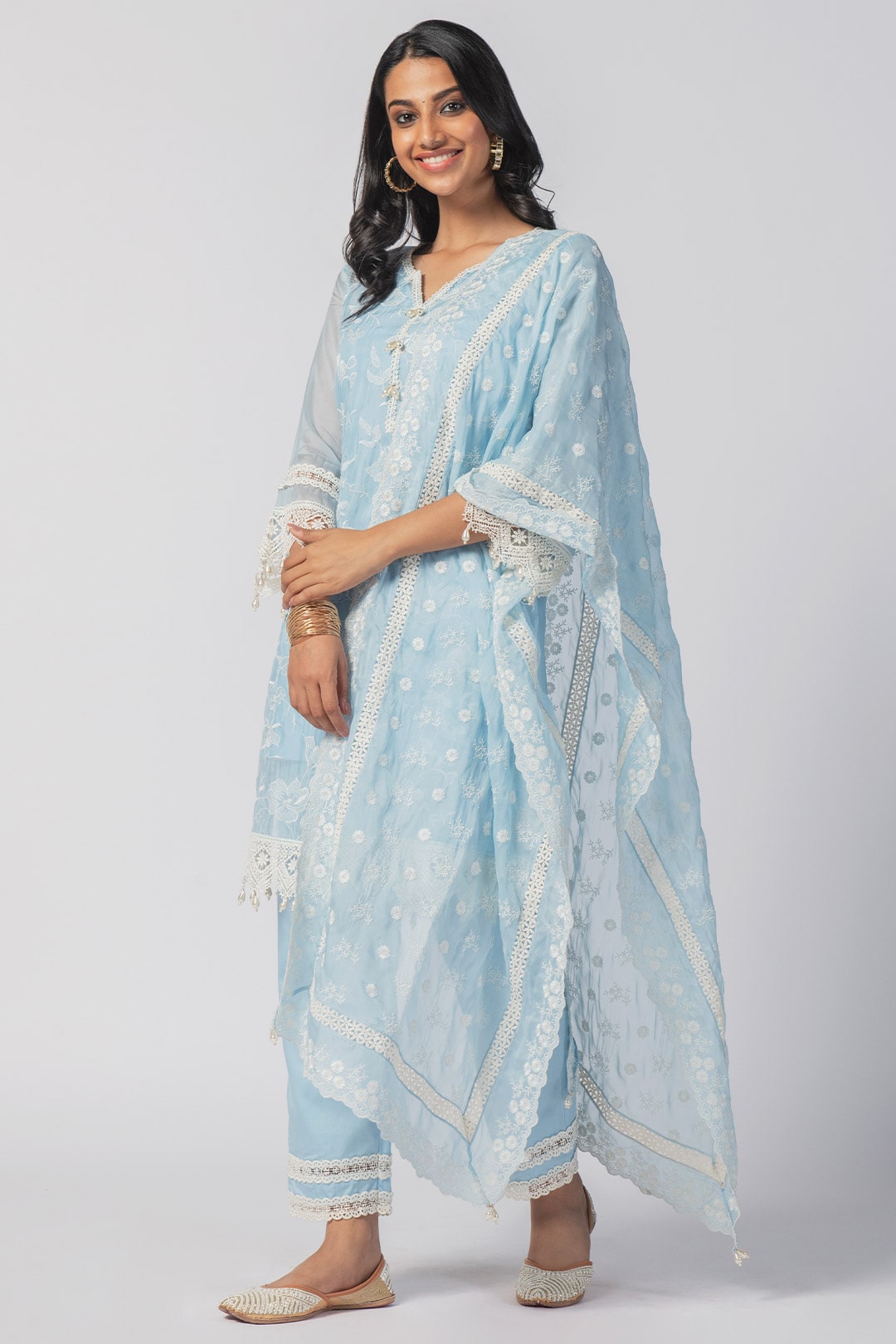 Mulmul Tencel Luxe Organza Liana Blue Dupatta