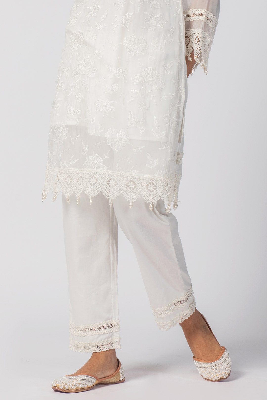 Mulmul Tencel Luxe Organza Maisy Off White Kurta With Pima Cotton Maisy Off White Pant