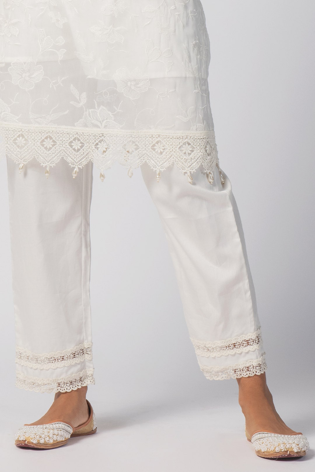 Mulmul Tencel Luxe Organza Maisy Off White Kurta With Pima Cotton Maisy Off White Pant