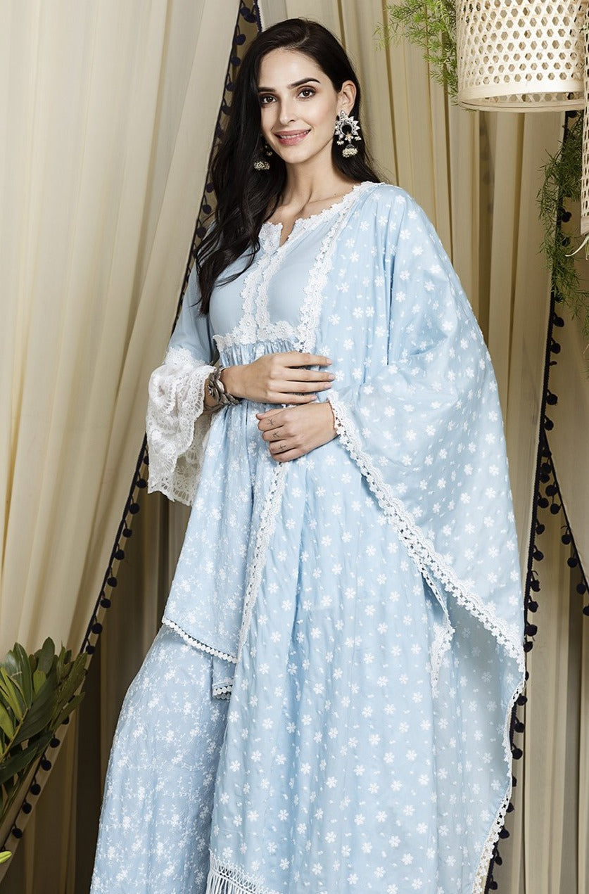 Mulmul Cotton Ariana Kurta With Ariana Sharara