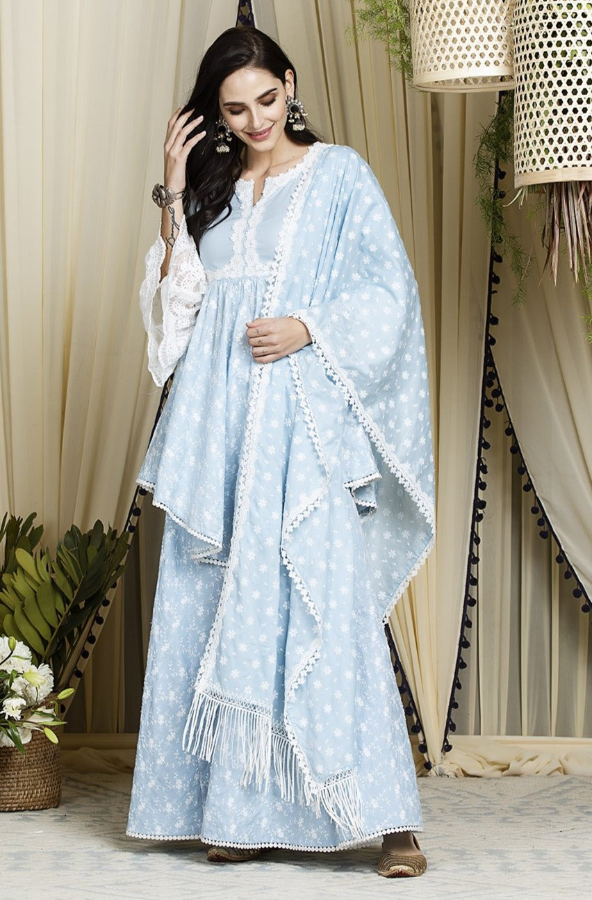 Mulmul Cotton Ariana Kurta With Ariana Sharara