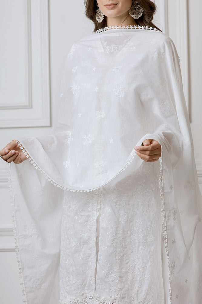 Mulmul Daisy White Kurta With Lace Garara