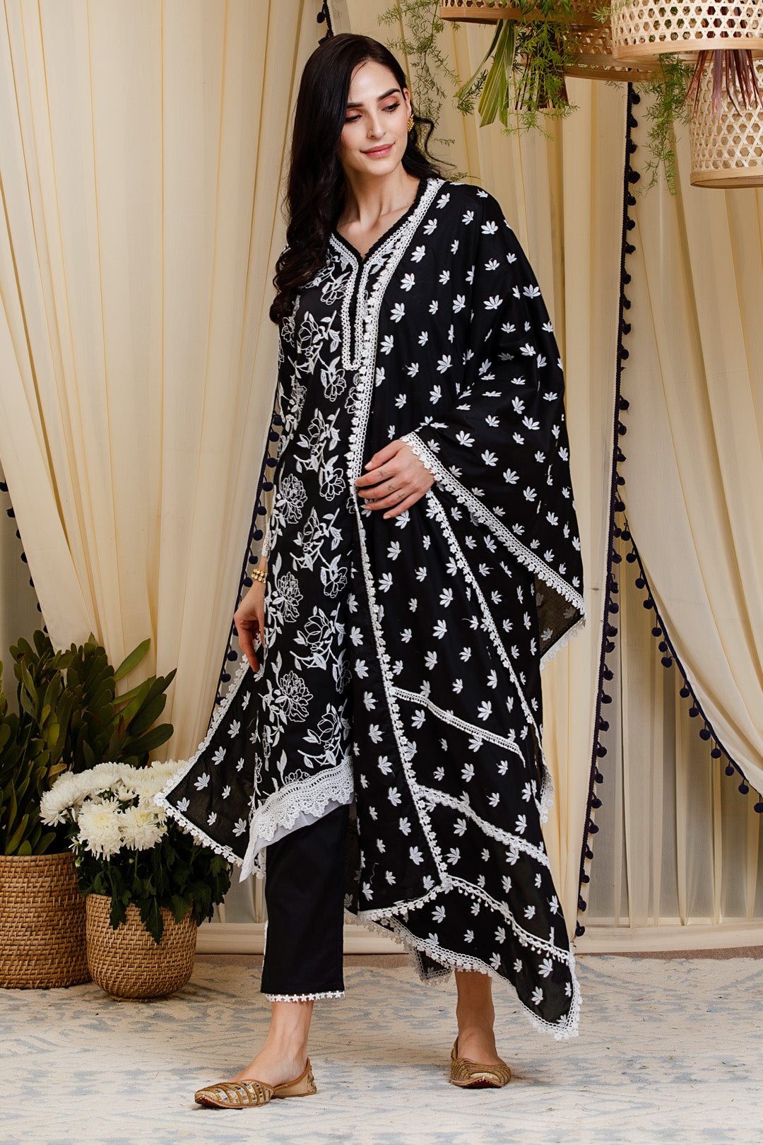 Mulmul Cotton Bianca Kurta  With Slit Pyajama