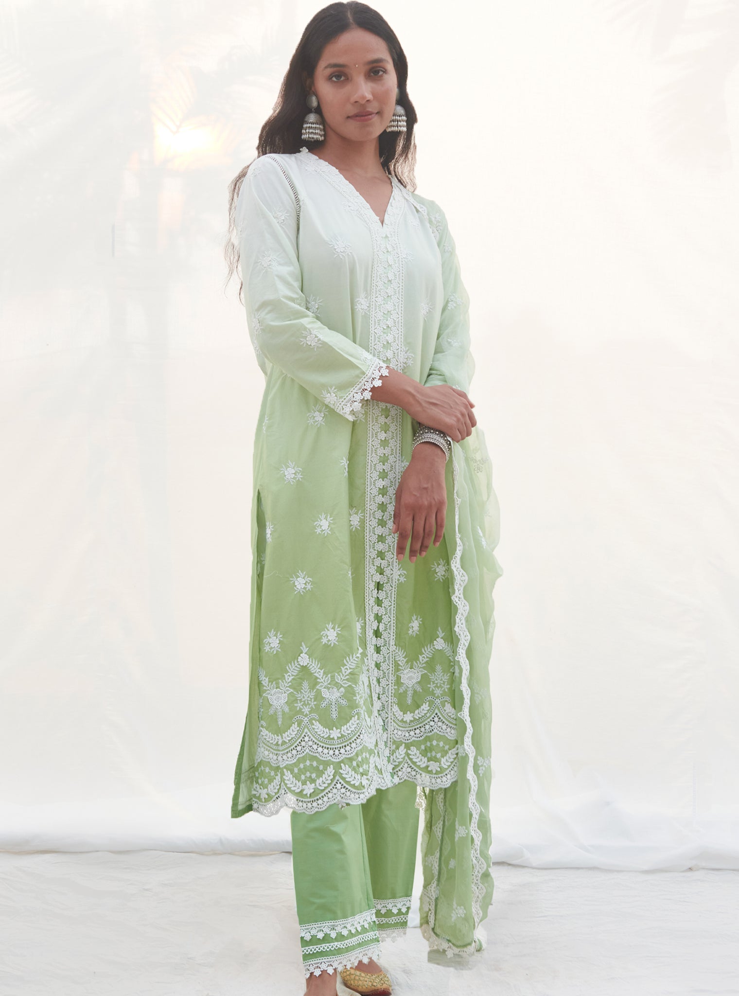 Mulmul Chiffon Saleri Green Dupatta