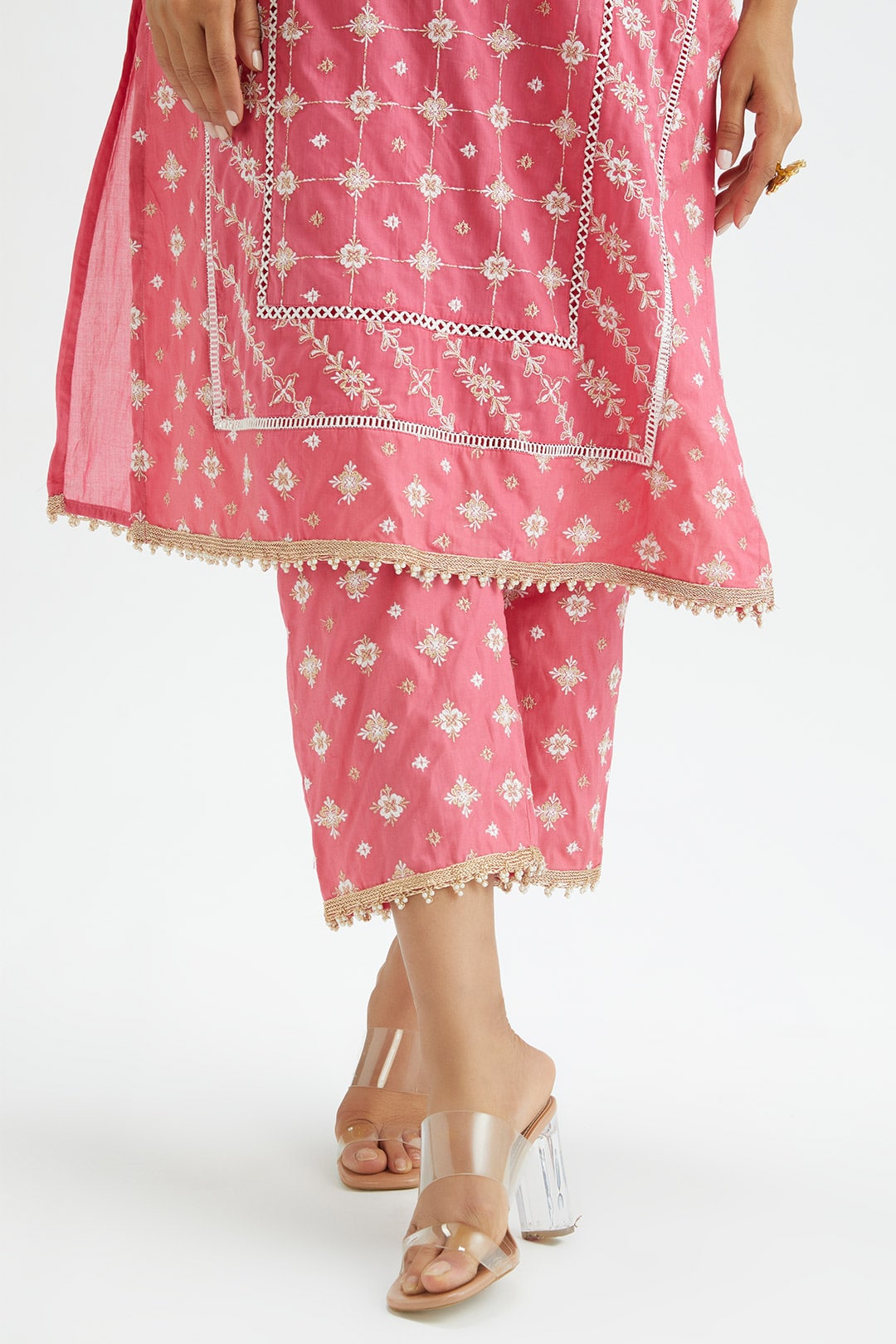 Mulmul Cotton Pelican Pink Kurta With Pelican Pink Pyajama