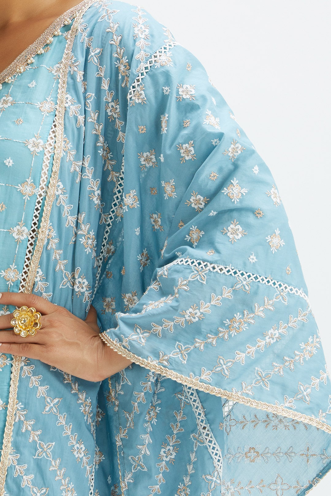 Mulmul Cotton Pelican Blue Kurta With Pelican Blue Pyajama