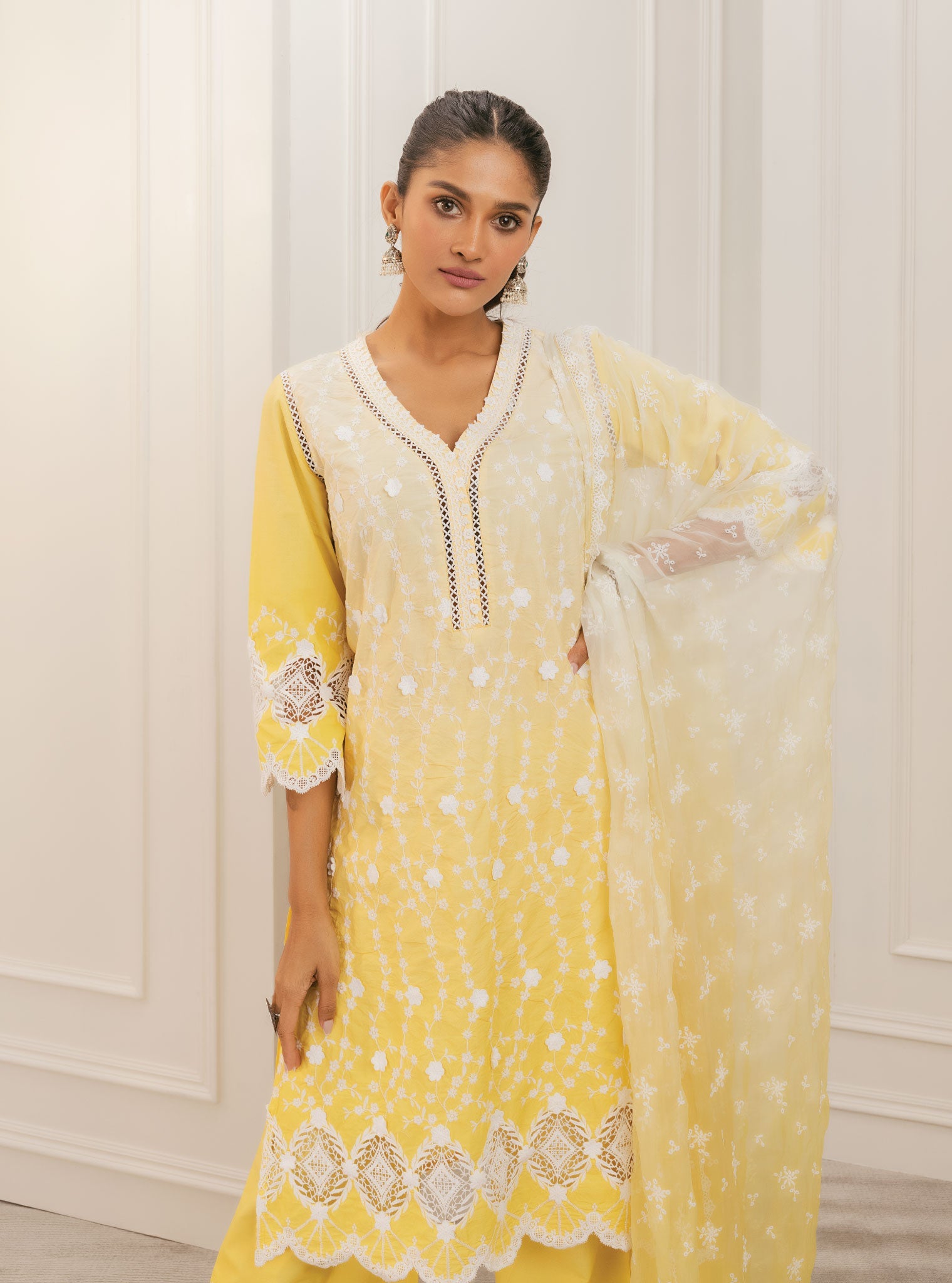 Mulmul Chiffon Feni Yellow Dupatta