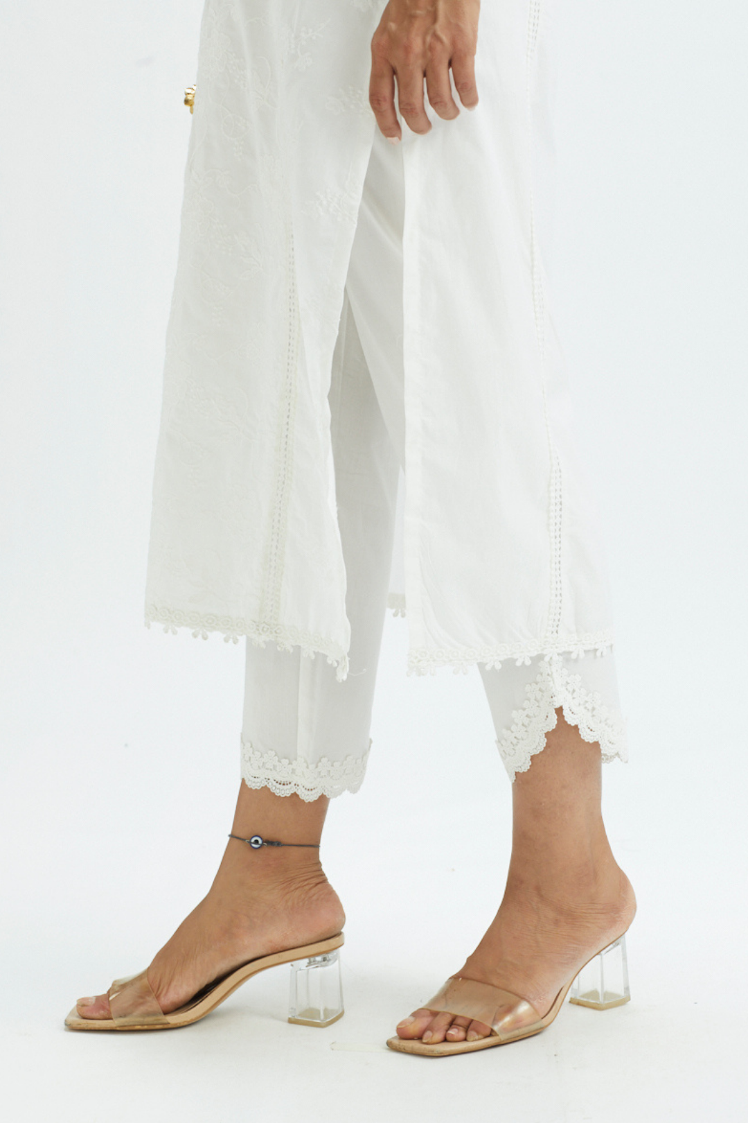 Mulmul Cotton Rounded Hem White Pyajama