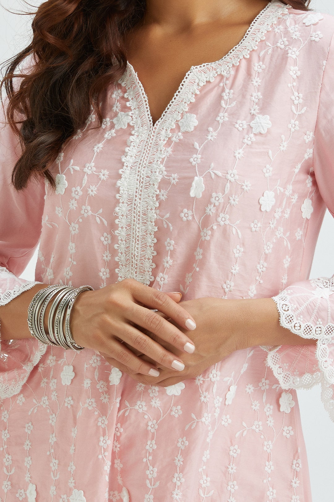 Mulmul Supima Satin Rene Pink Kurta