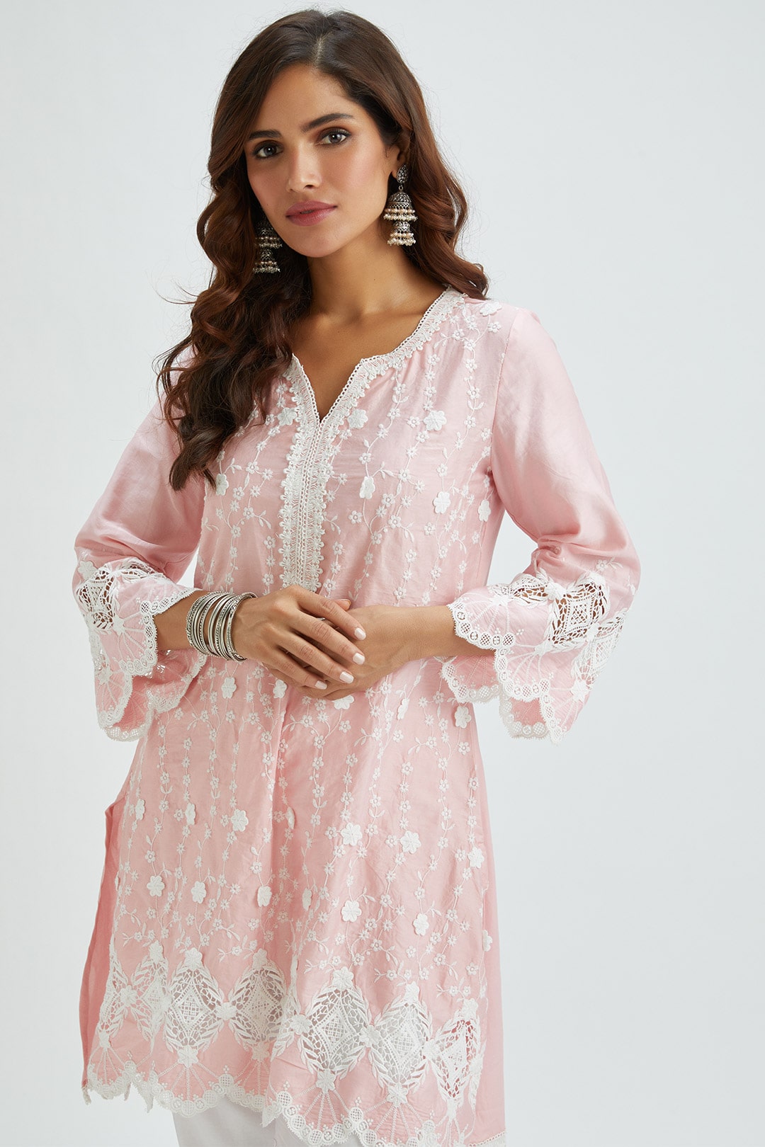 Mulmul Supima Satin Rene Pink Kurta